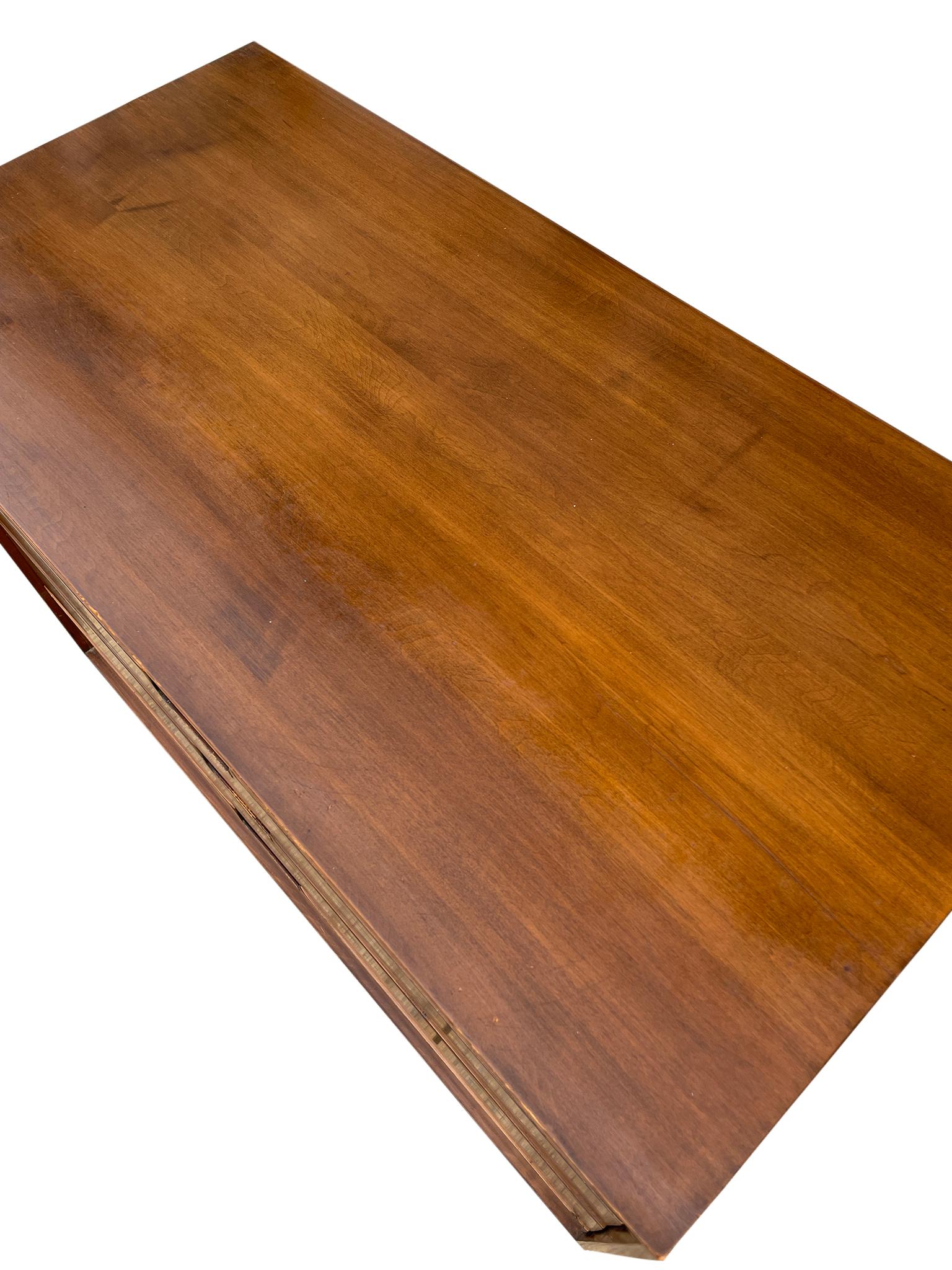 Mid-Century Modern Mid Century Low 4 Drawer Dresser Walnut Finish Carved Handles
