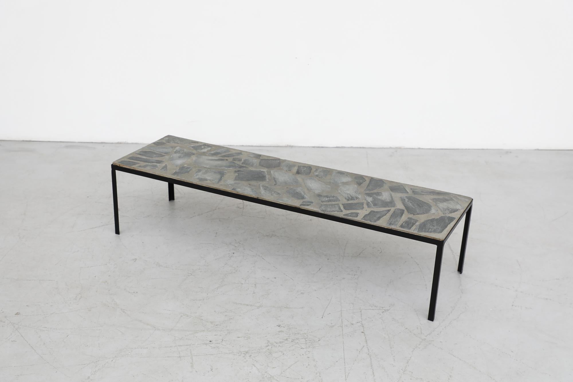 Mid-Century Low and Long Paul Kingma Inspired Stone Mosaic Coffee Table In Good Condition In Los Angeles, CA