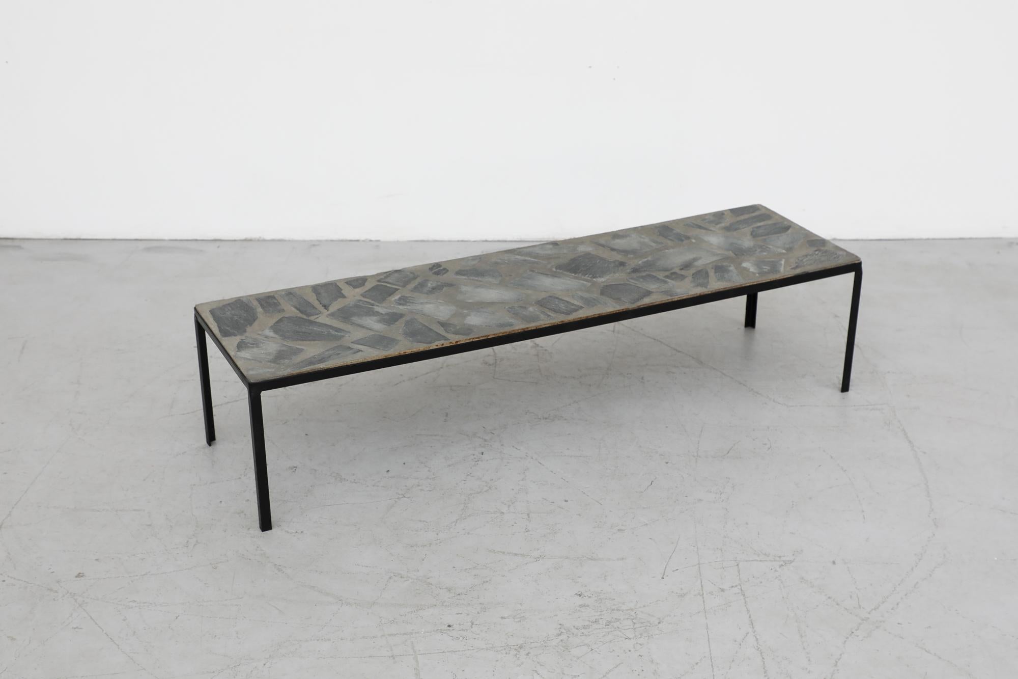 Mid-Century Low and Long Paul Kingma Inspired Stone Mosaic Coffee Table 1