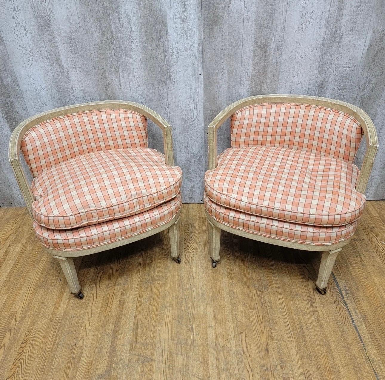 Mid-Century Modern Mid Century Low Back Wood Frame Tub / Club Chairs - Pair For Sale