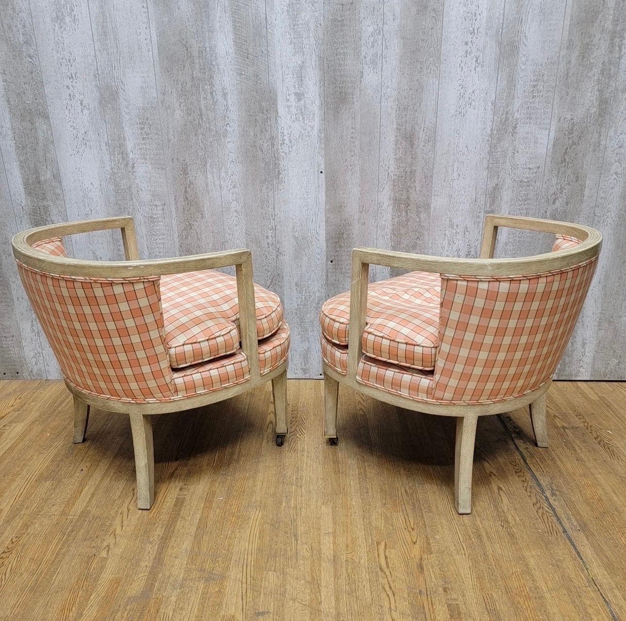 Mid Century Low Back Wood Frame Tub / Club Chairs - Pair In Good Condition For Sale In Chicago, IL