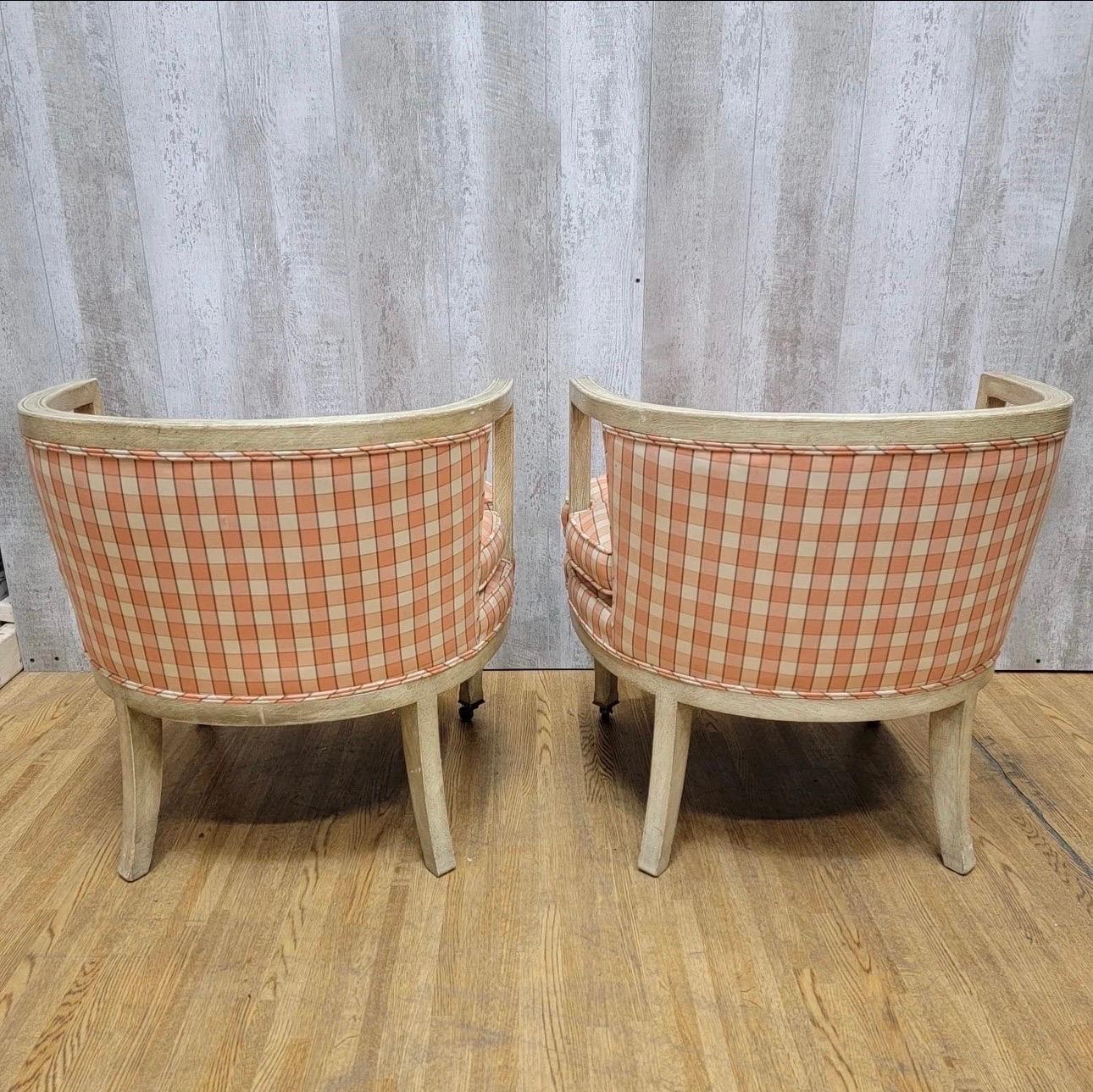 Mid Century Low Back Wood Frame Tub / Club Chairs - Paar (Mitte des 20. Jahrhunderts) im Angebot