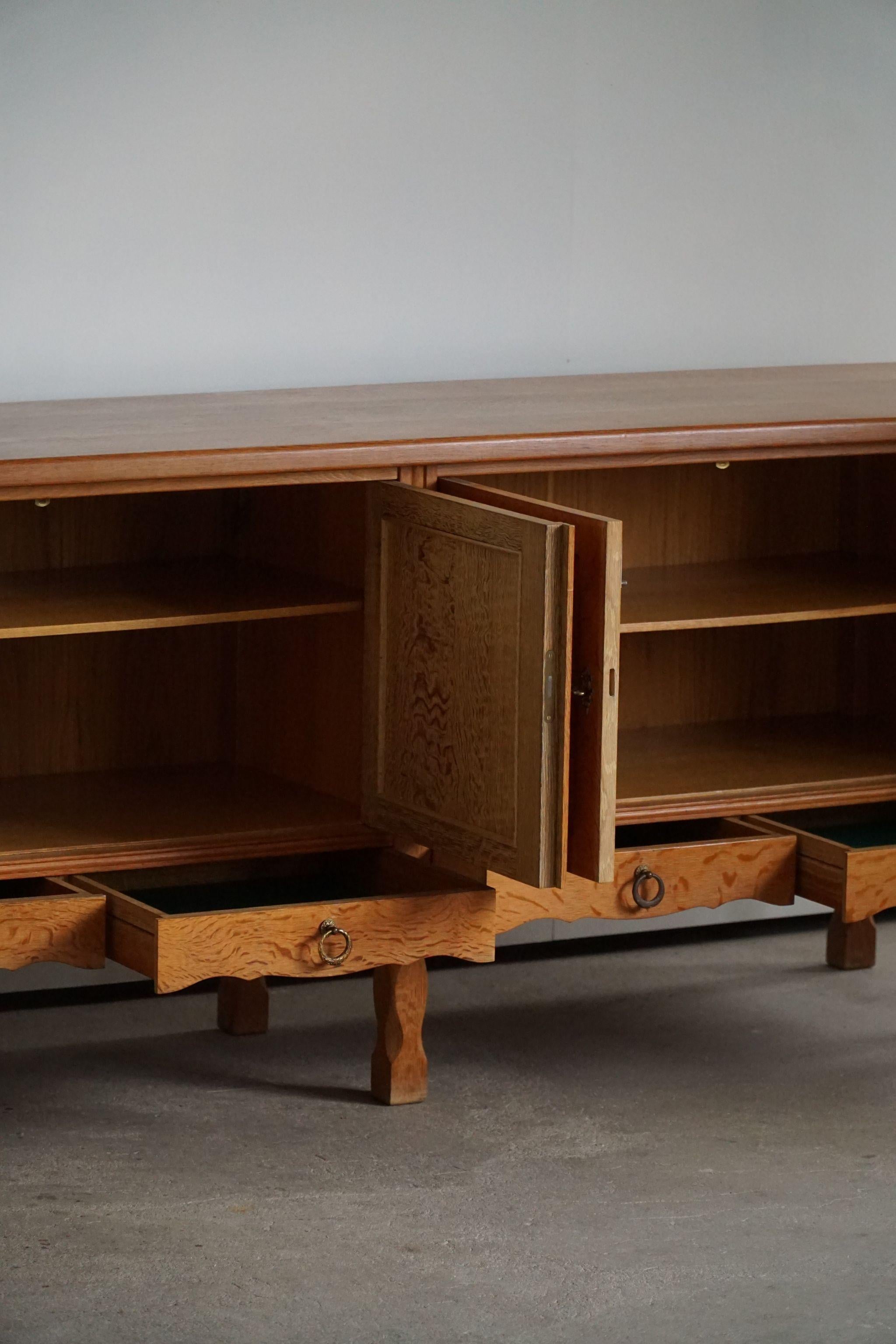 Mid Century Low Brutalist Sideboard in Oak, Danish Cabinetmaker, Made in 1960s 7