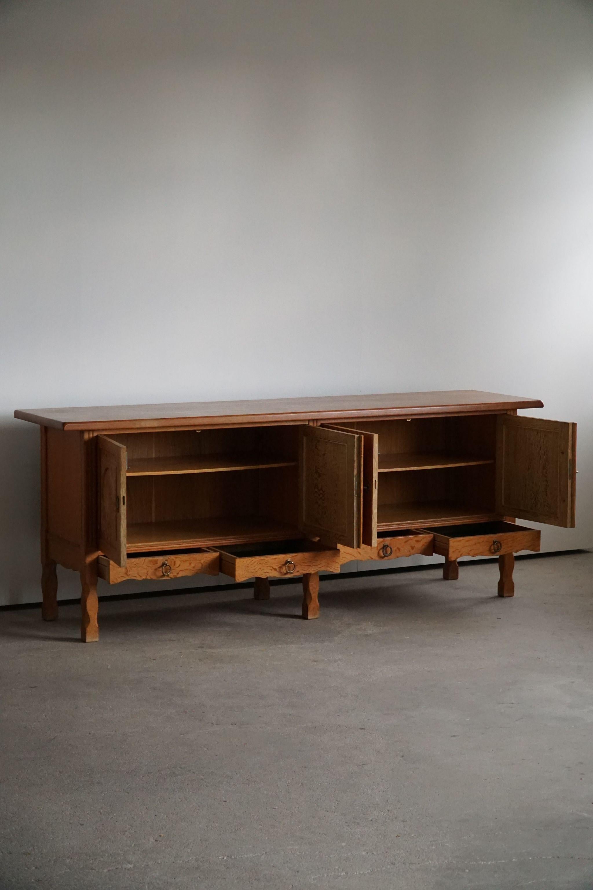 20th Century Mid Century Low Brutalist Sideboard in Oak, Danish Cabinetmaker, Made in 1960s