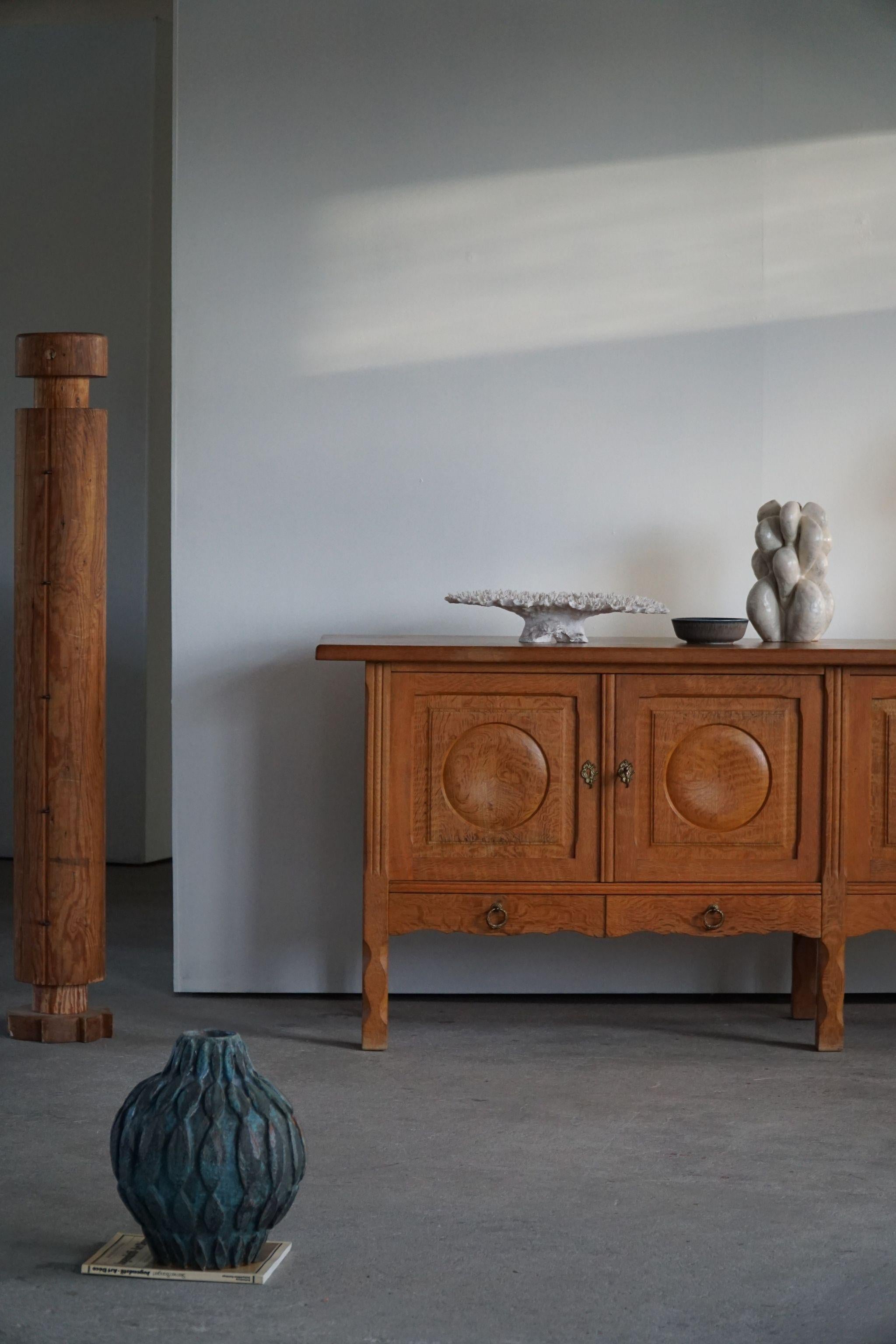 Mid Century Low Brutalist Sideboard in Oak, Danish Cabinetmaker, Made in 1960s 1