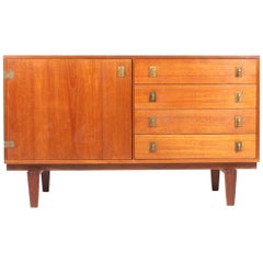 Midcentury Low Cabinet in Teak with Brass Hardware by Løgvig, Denmark, 1960s