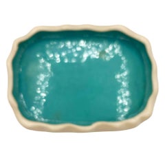 Süßigkeitenschale aus Keramik im Teich-Design aus der Mitte des Jahrhunderts, aquafarben, mit niedrigem Rand