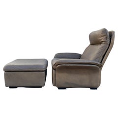 Midcentury Low Leather Lounge Ds 49 Chair with Ottoman by De Sede