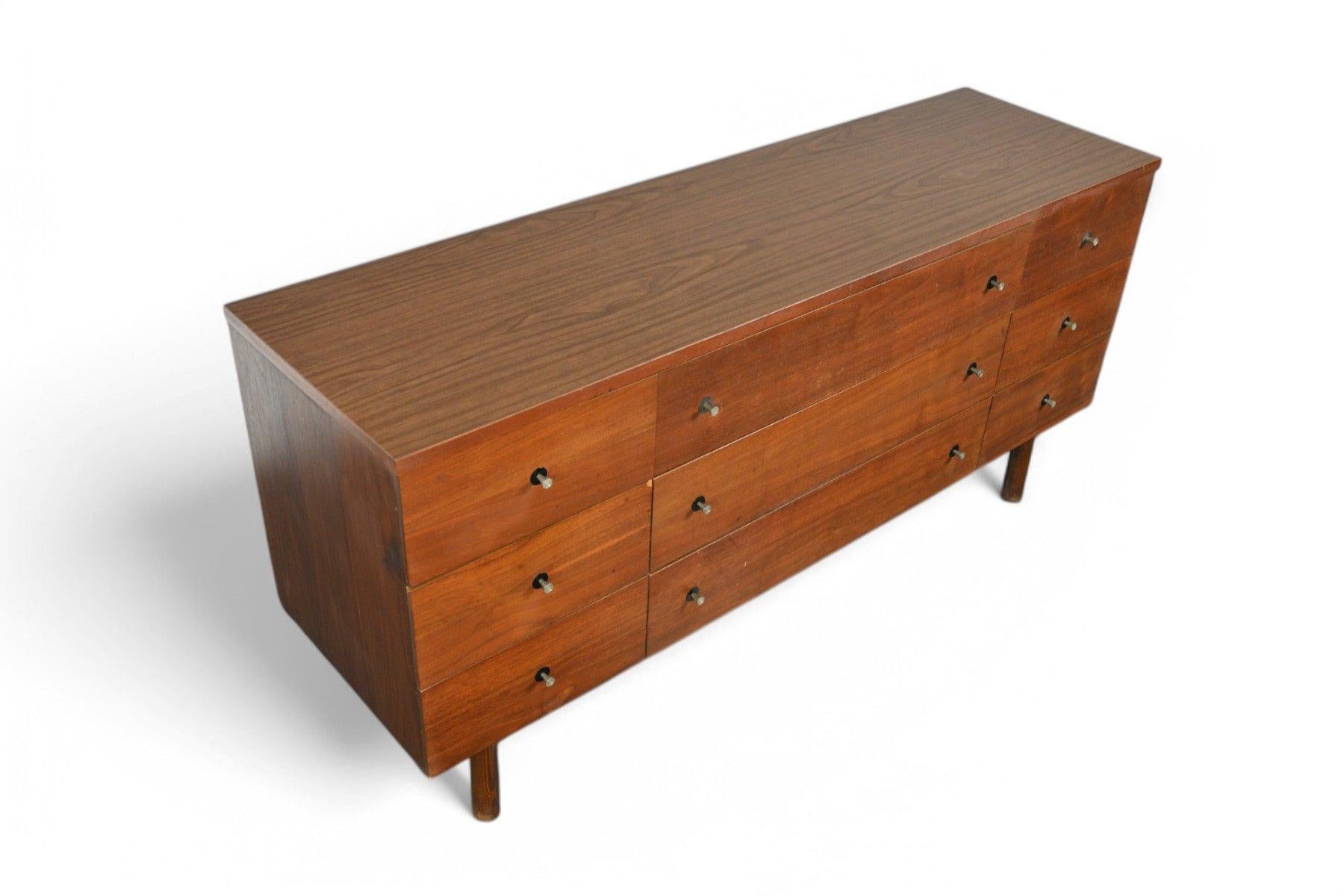 Mid-Century Modern Mid Century Low Nine Drawer in Walnut by Stanley #1 For Sale
