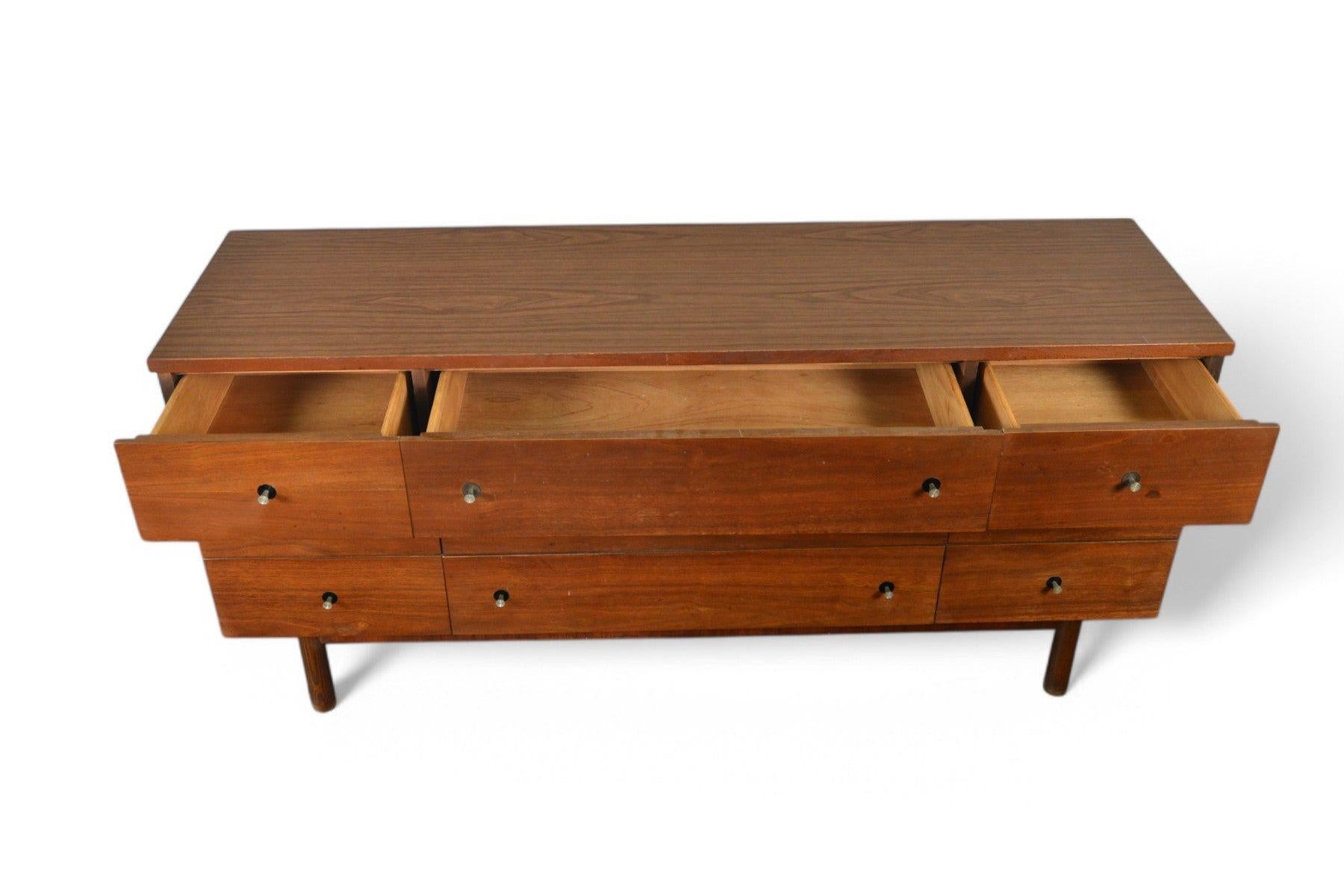 American Mid Century Low Nine Drawer in Walnut by Stanley #1 For Sale