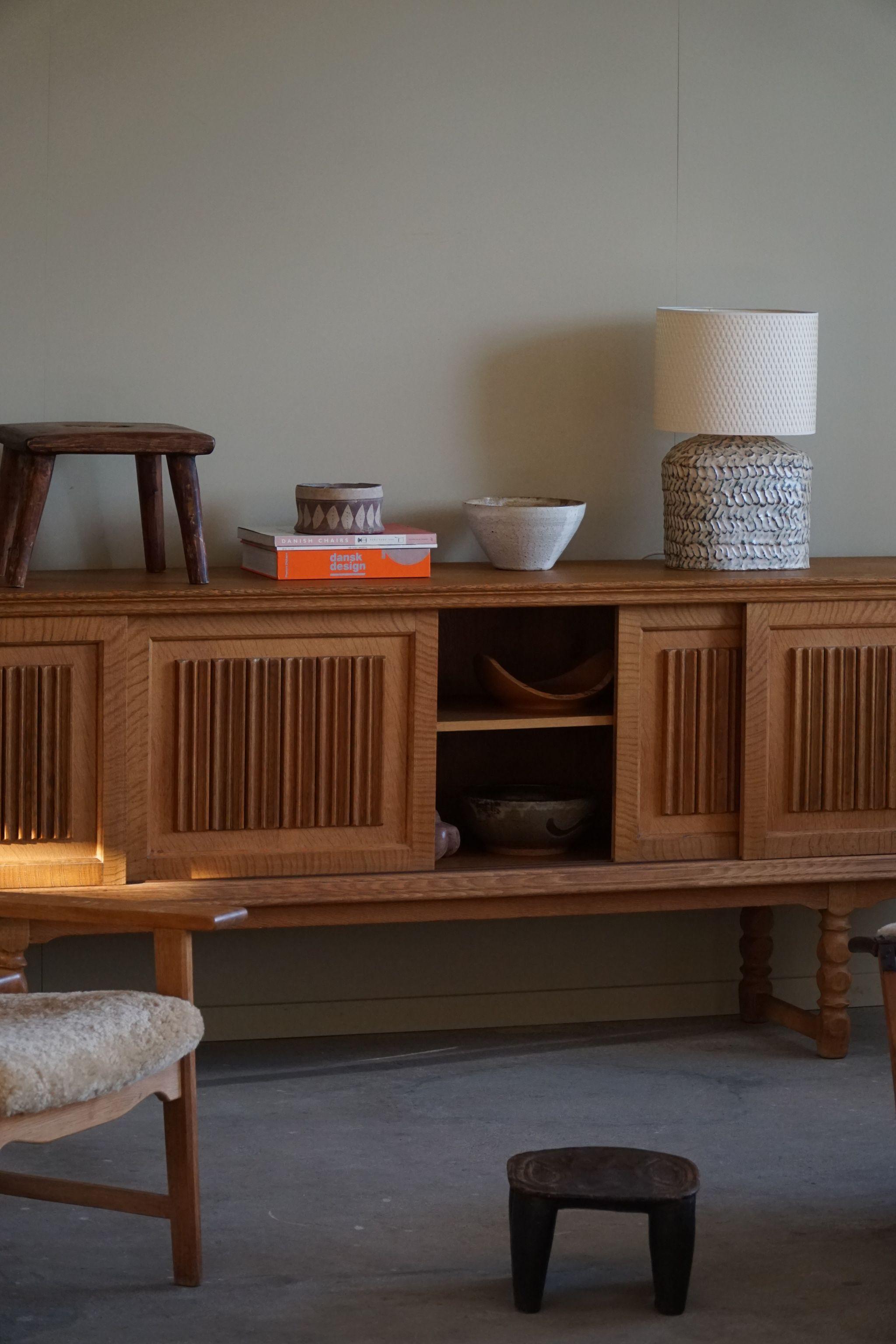 Mid Century Low Sculptural Sideboard in Oak, Made by a Danish Cabinetmaker, 1960 For Sale 8