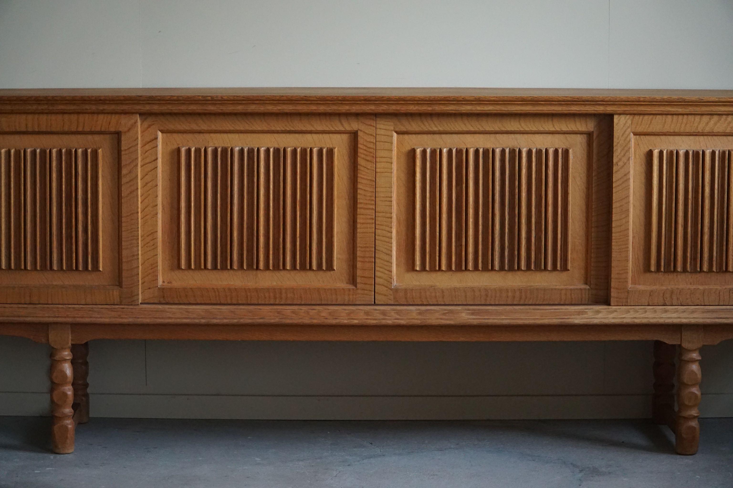 Mid Century Low Sculptural Sideboard in Oak, Made by a Danish Cabinetmaker, 1960 For Sale 12
