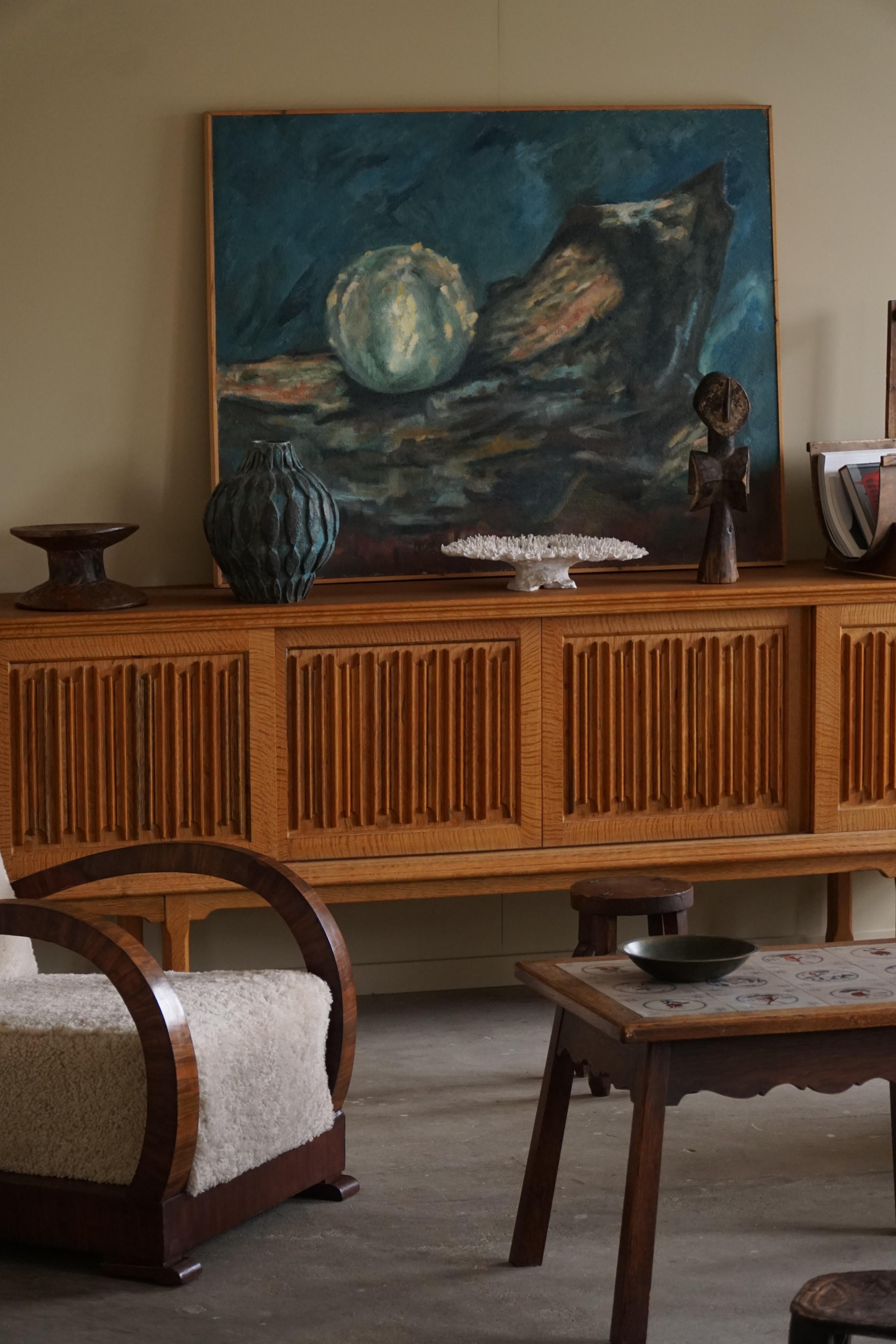 Midcentury Low Sculptural Sideboard in Oak, Made by a Danish Cabinetmaker, 1960 1