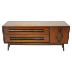 Mid Century Low Sculptural Walnut Credenza