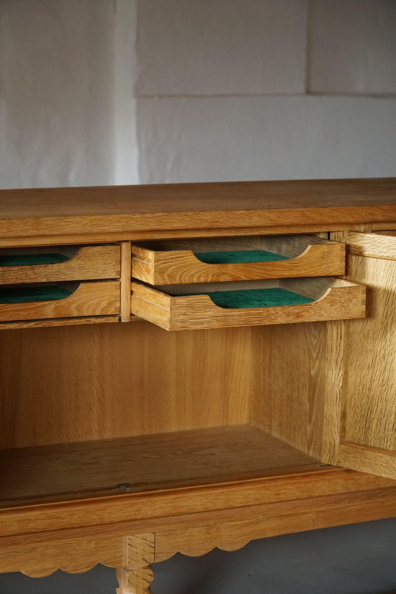 Mid-Century Low Sideboard in Solid Oak, Made by a Danish Cabinetmaker in 1960s 10