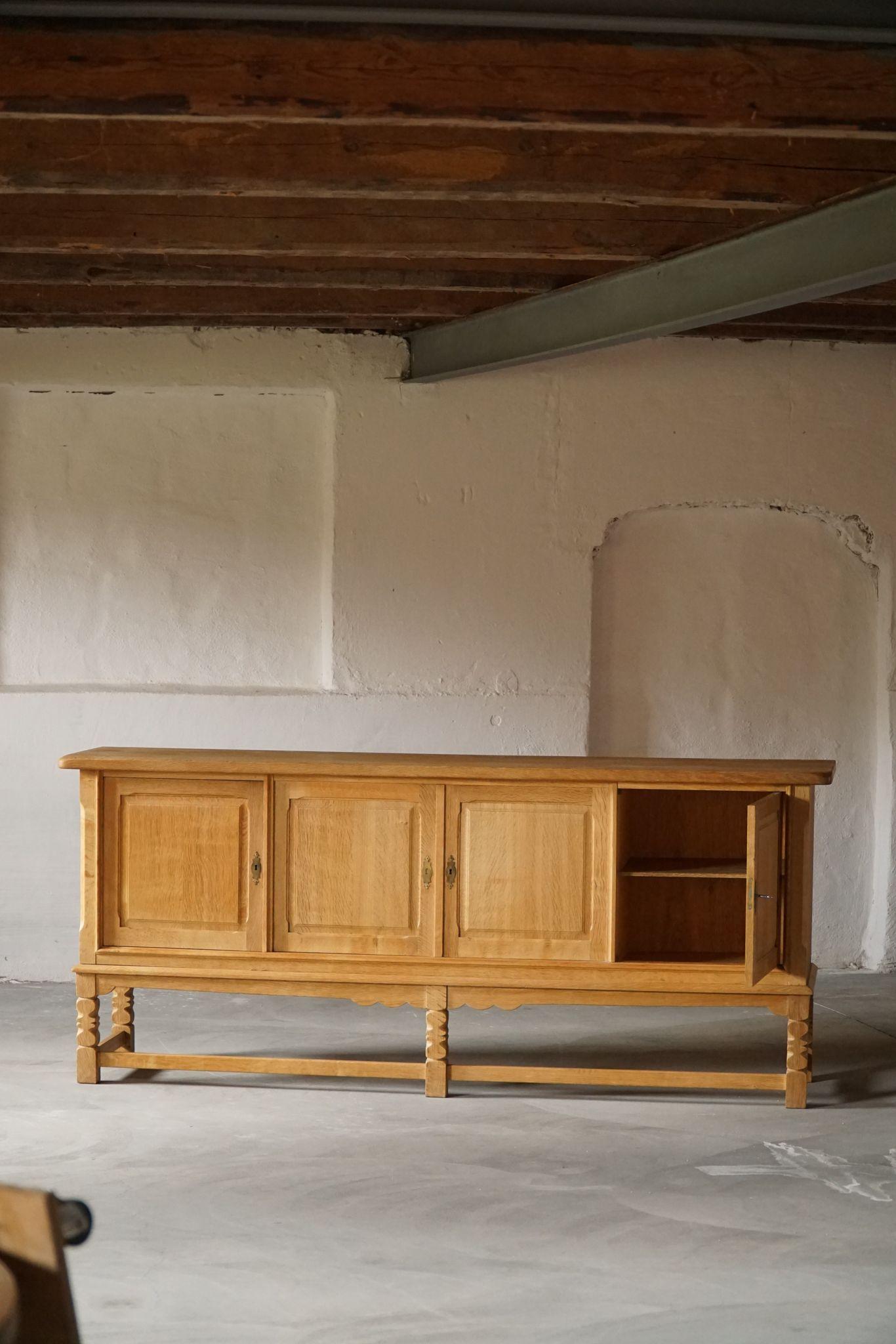 20th Century Mid-Century Low Sideboard in Solid Oak, Made by a Danish Cabinetmaker in 1960s