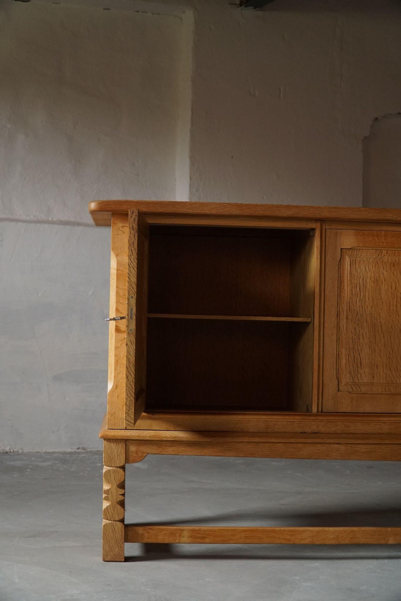 Mid-Century Low Sideboard in Solid Oak, Made by a Danish Cabinetmaker in 1960s 4