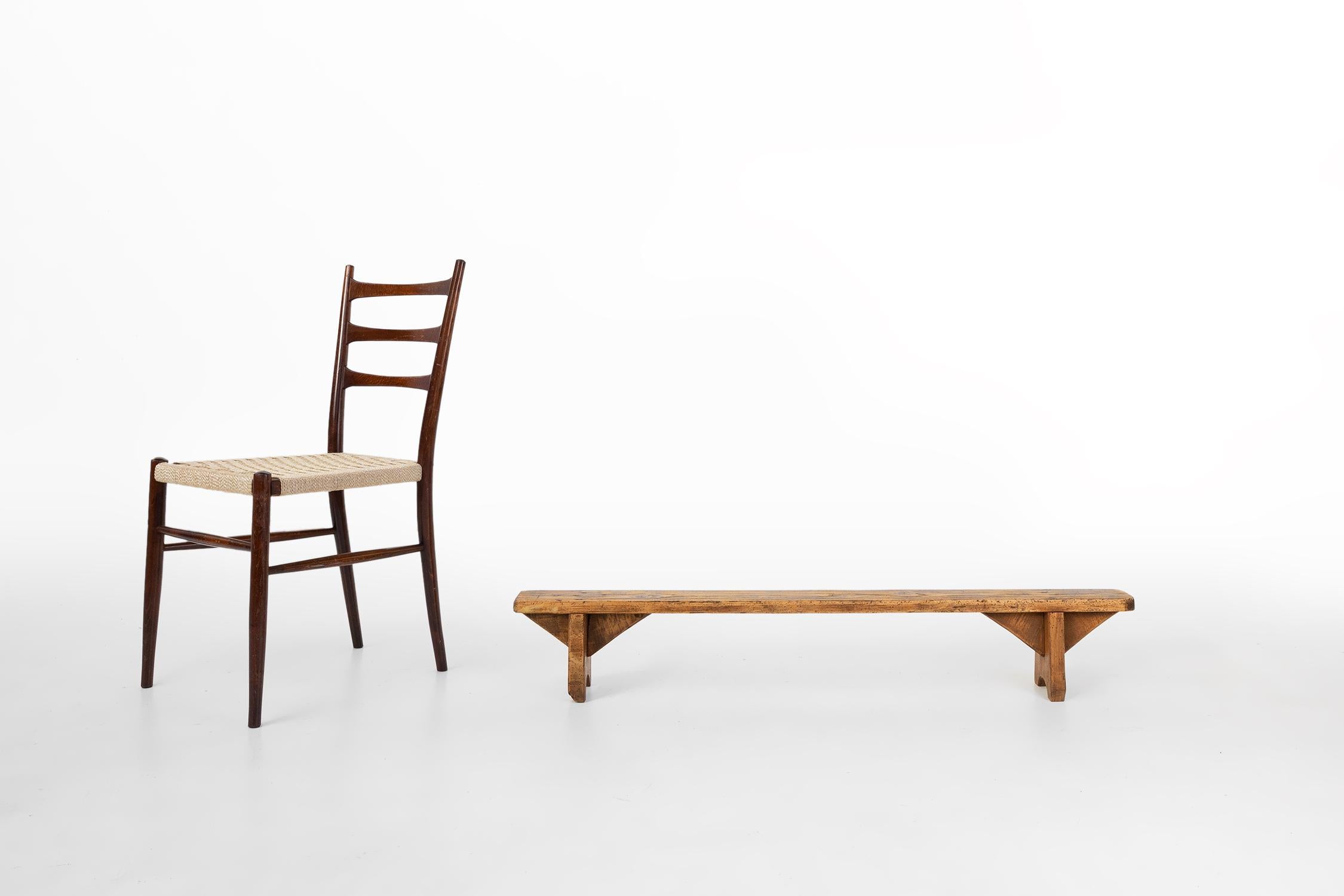 France / 1850 / bench / wood / rustic / mid century

Beautiful rustic small low bench crafted in solid wood in France around 1850. On the elegant legs and with nice patina on the wood.  
We have 3 similar low benches in our collection. Please see