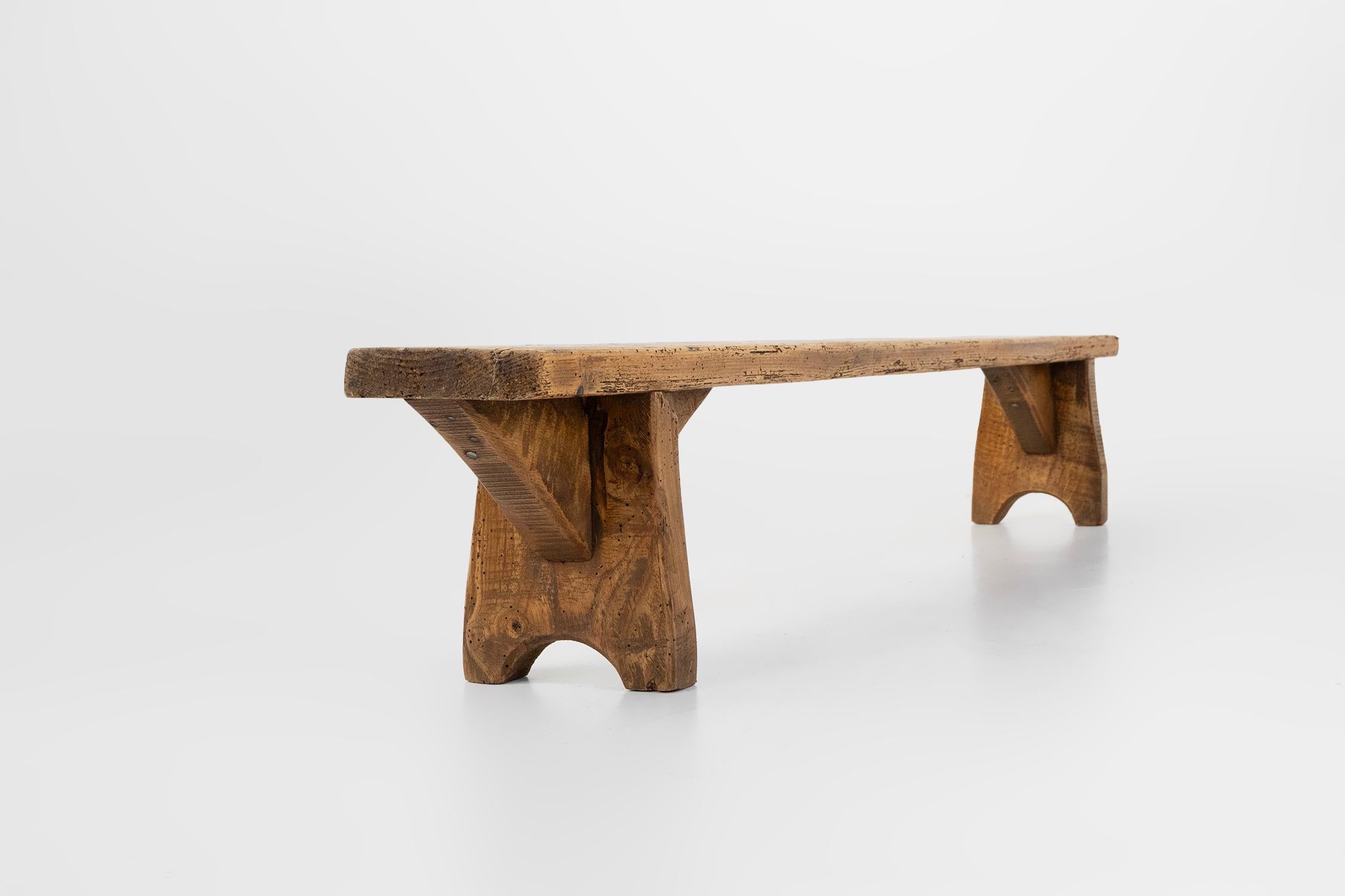 Mid-Century Modern Mid century low wooden bench, France ca. 1850 For Sale