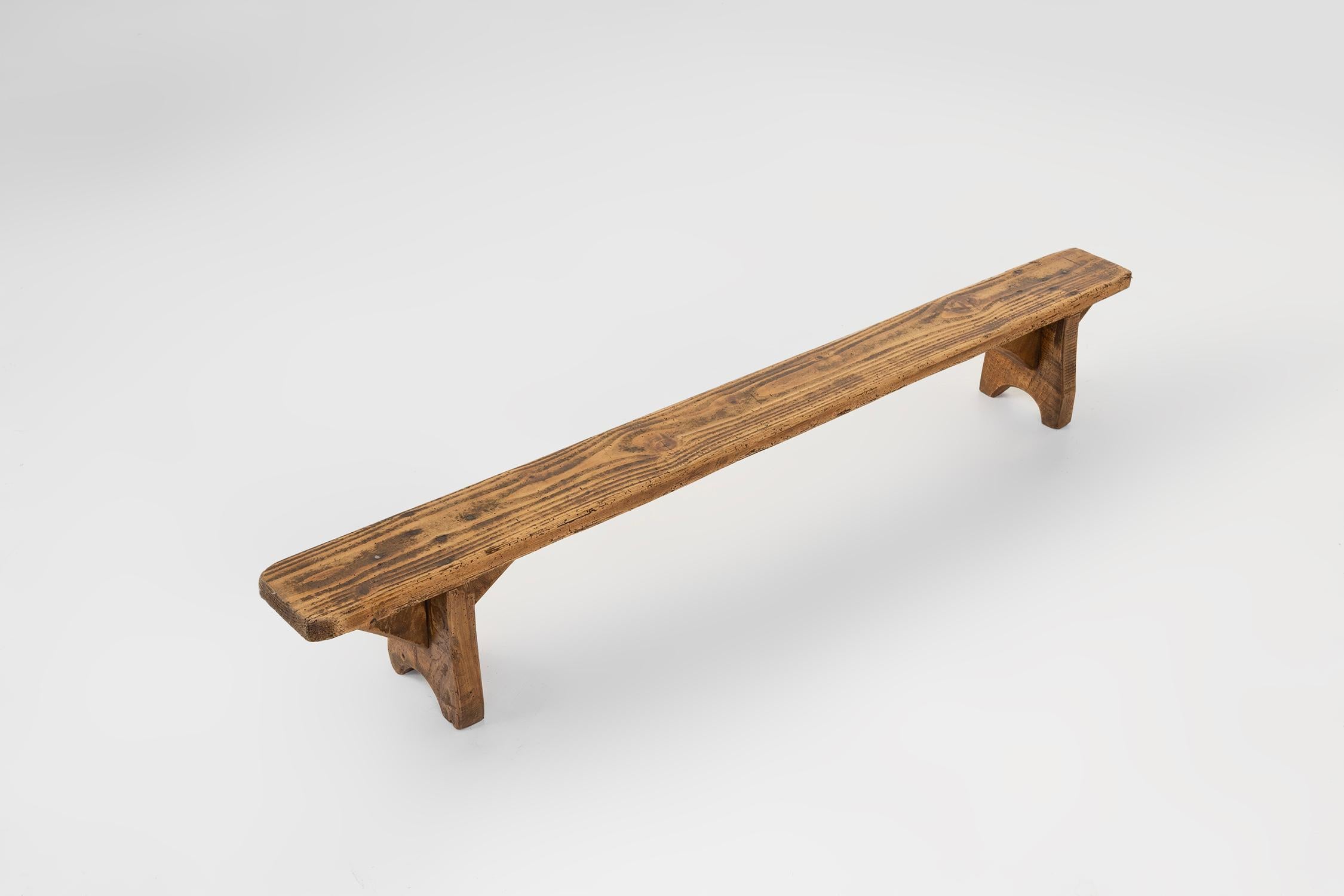 French Mid century low wooden bench, France ca. 1850 For Sale