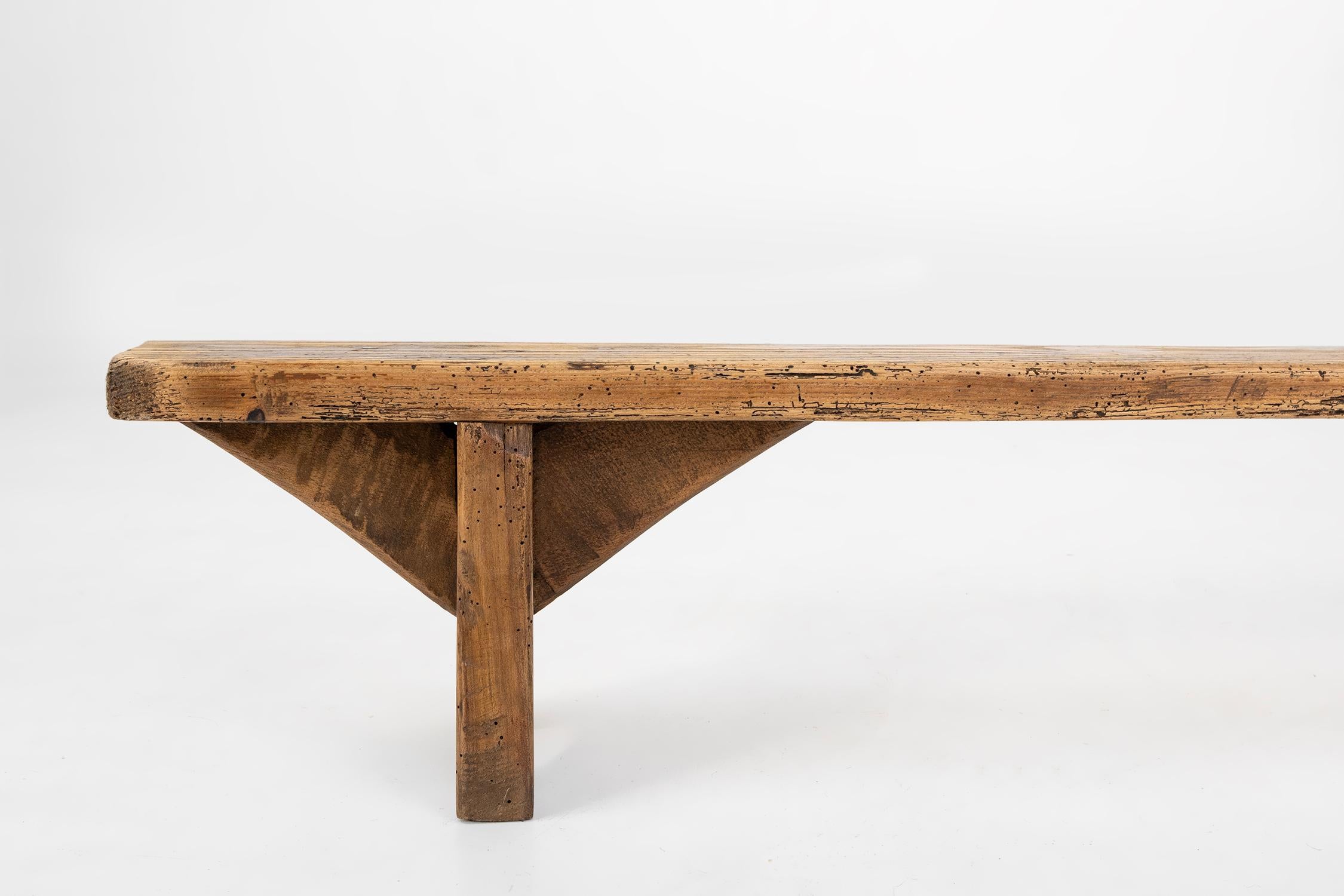 Wood Mid century low wooden bench, France ca. 1850 For Sale