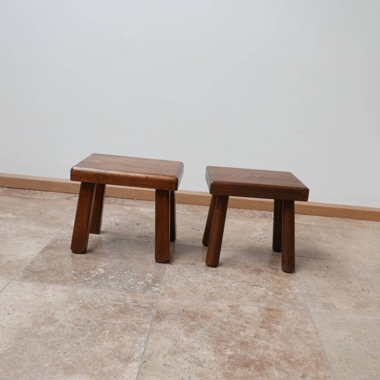 Midcentury Low Wooden Brutalist Stool or Side Tables 4