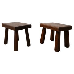 Midcentury Low Wooden Brutalist Stool or Side Tables