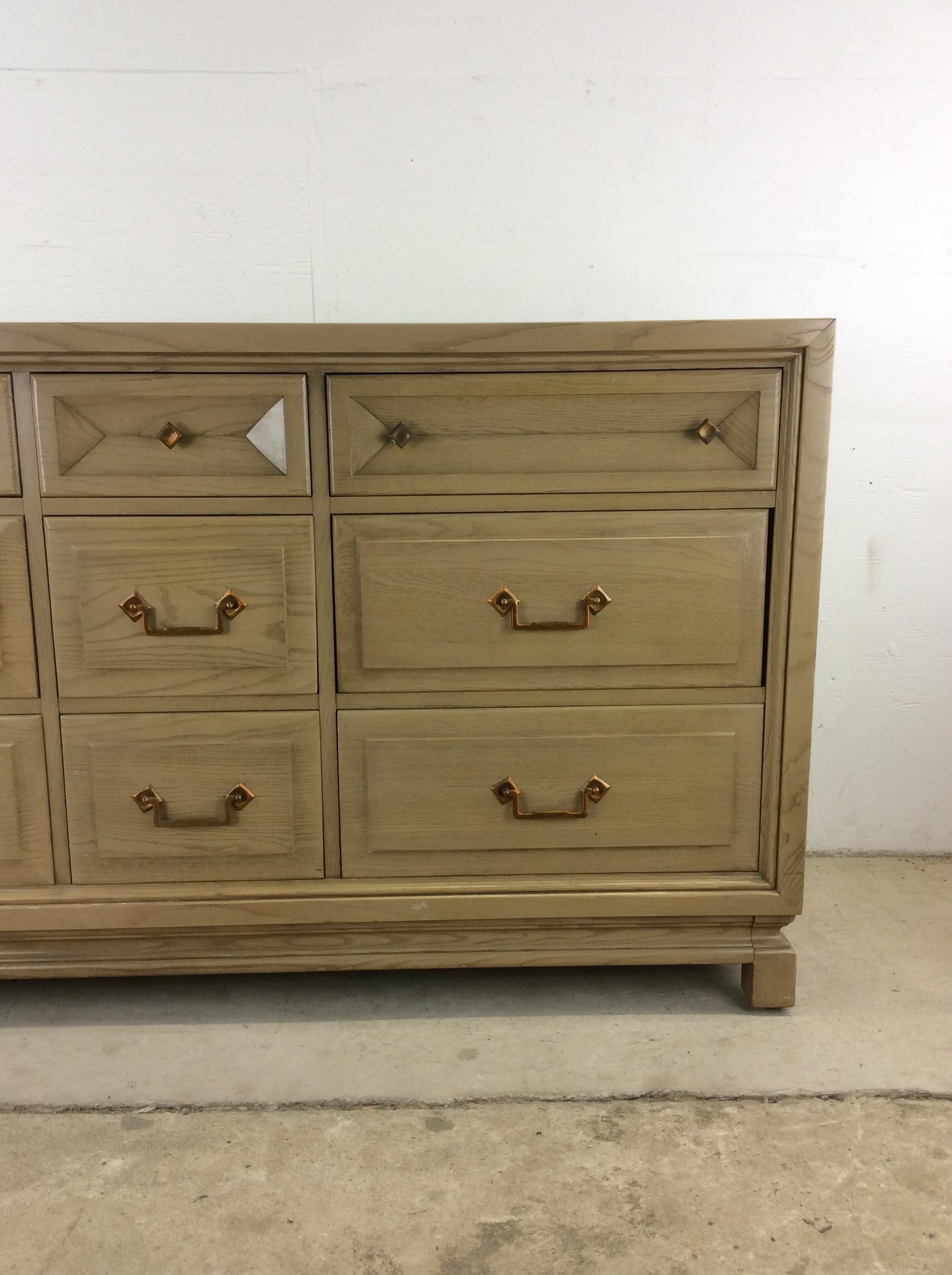 Veneer Mid Century Lowboy Dresser with Limed Oak FInish For Sale