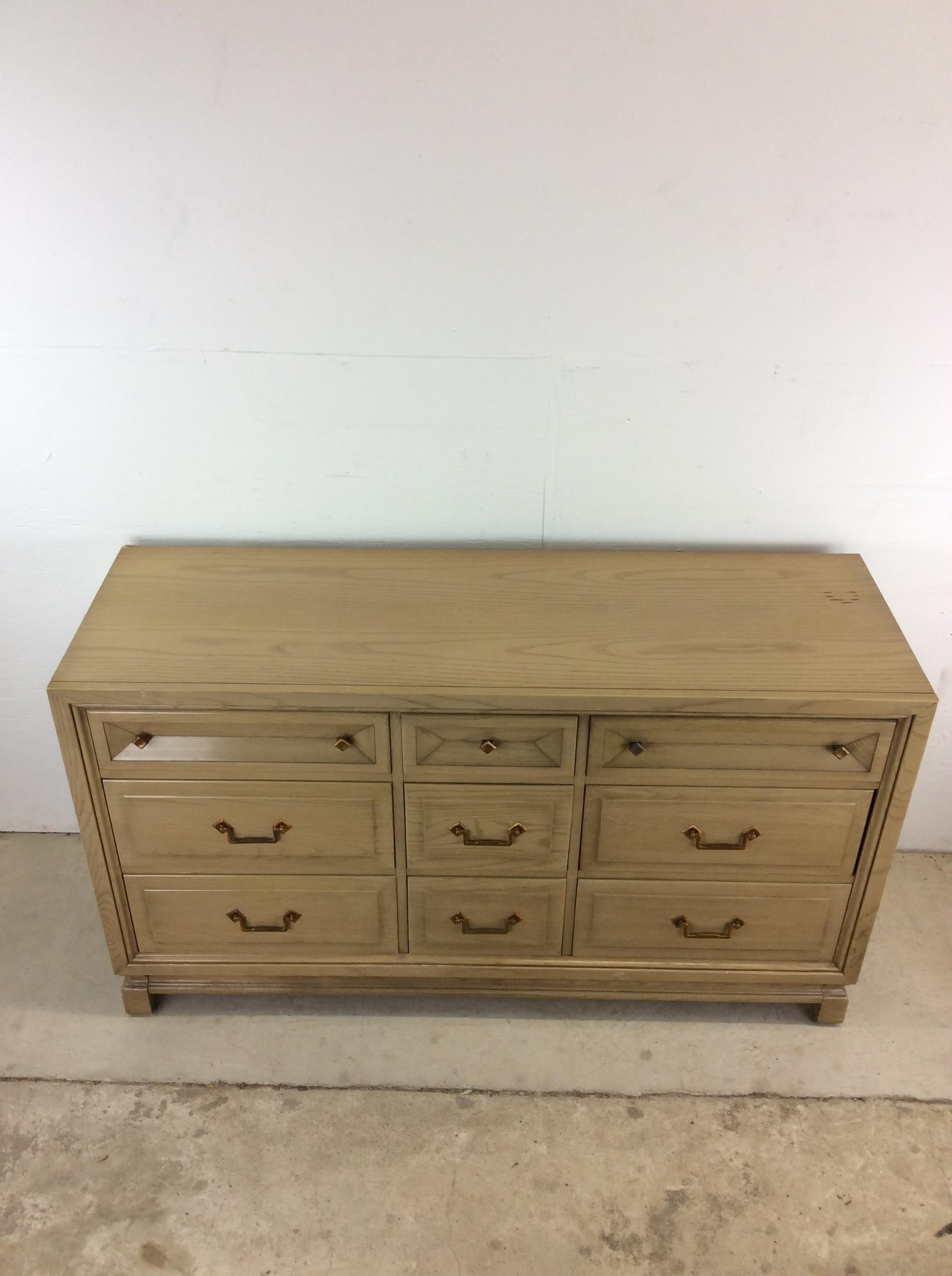 Mid Century Lowboy Dresser with Limed Oak FInish In Good Condition For Sale In Freehold, NJ