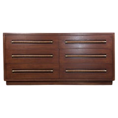 Used Mid Century Lowboy Dresser with Wicker and Brass Handles by Morganton, c1960s