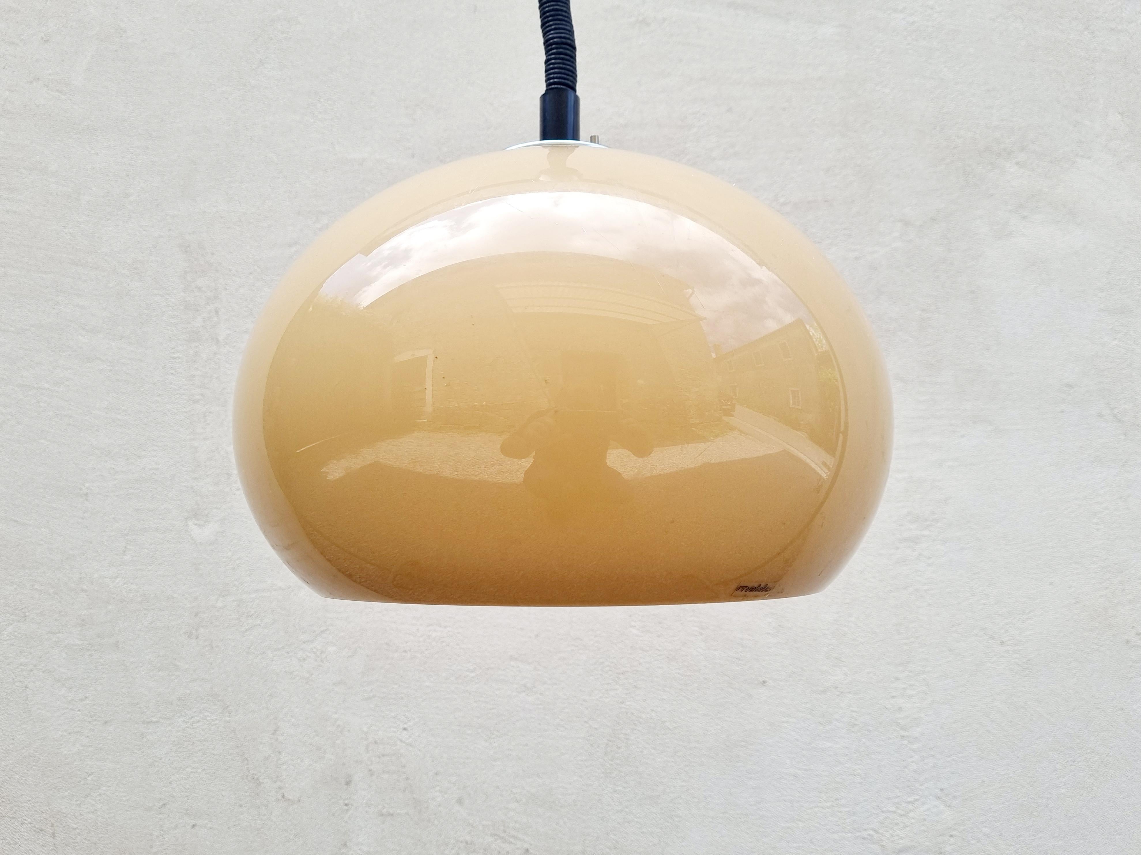 Mid Century Ceiling Lamp, model Lucerna, was designed by Studio Guzzini Italy in '70s.
It was produced by Meblo Yugoslavia, as part of a Guzzini collection (an Italian lighting manufacturer famous for its 60's - 70's atomic lighting designs).
The