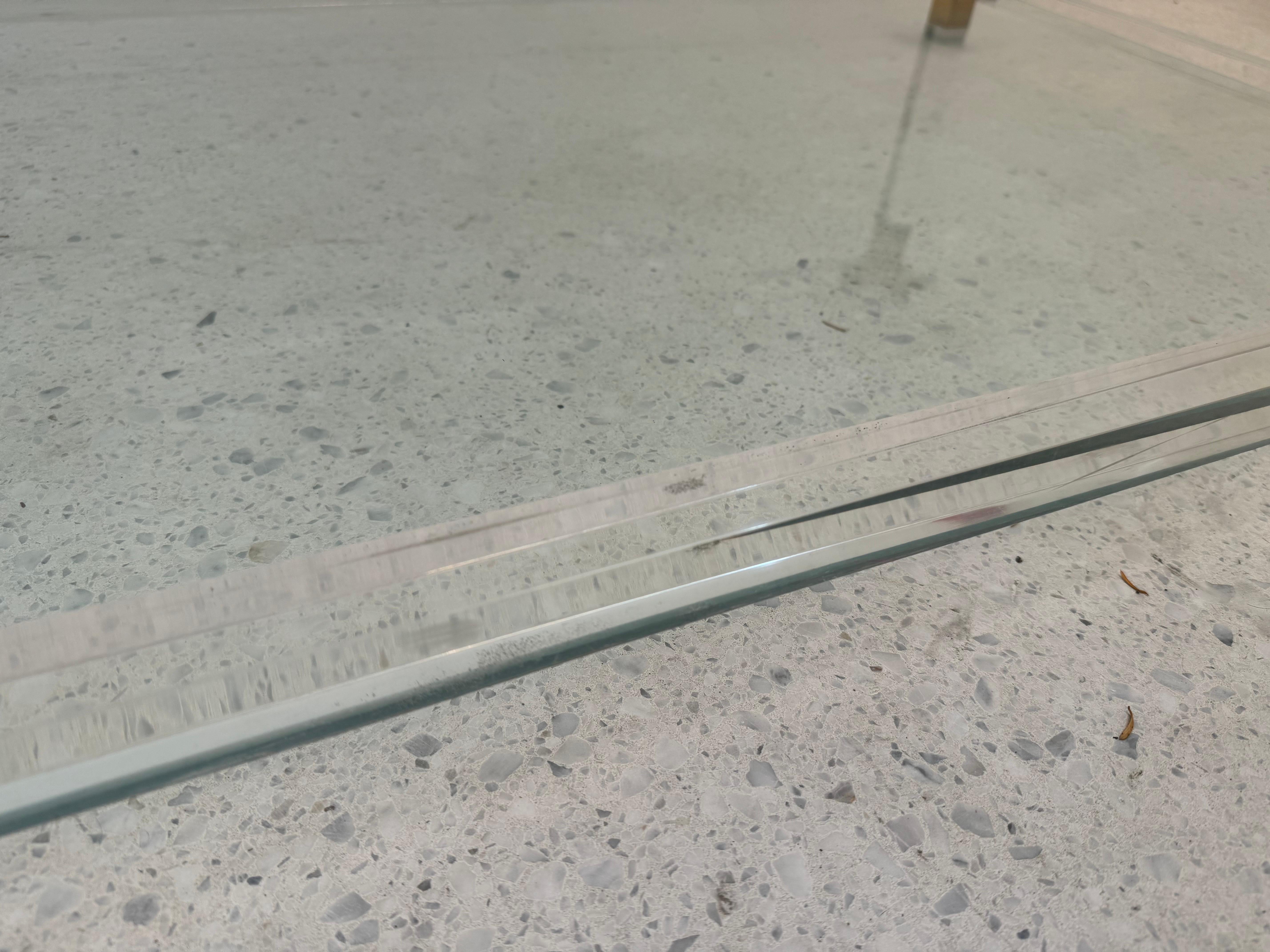 Late 20th Century Mid-Century Lucite and Brass Coffee Table with Double Glass Shelves, 1970s For Sale