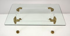 Mid-Century Lucite and Brass Italian Coffee Table with Snake Head Details, 1970s