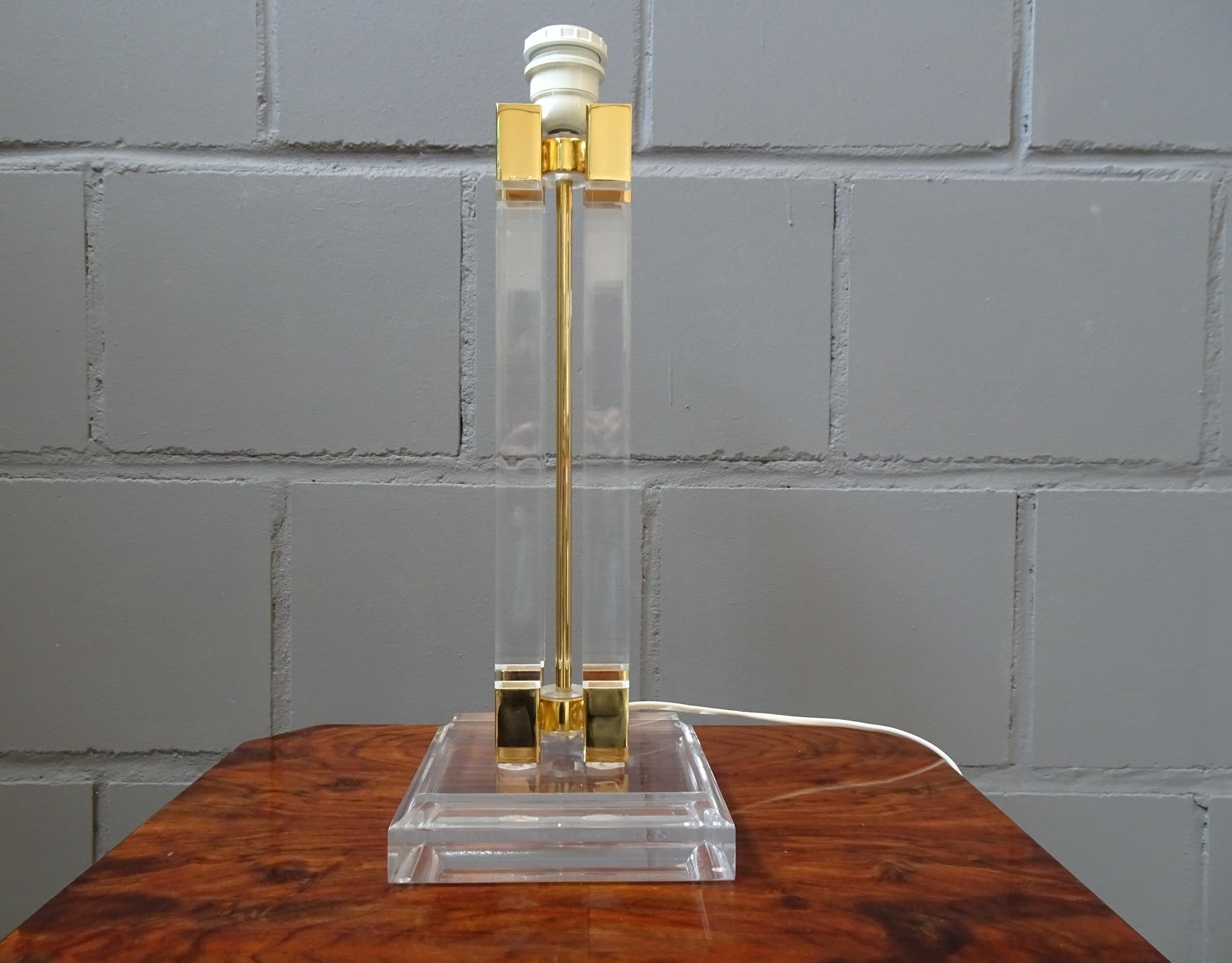 Metal Mid-Century Lucite and Brass Table Lamp, 1970s For Sale