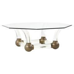 Mid Century Lucite and Brass Tusk Coffee Table