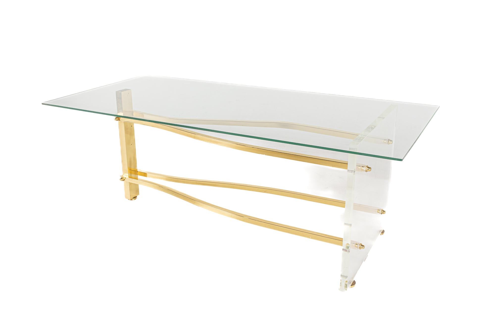 lucite and brass coffee table