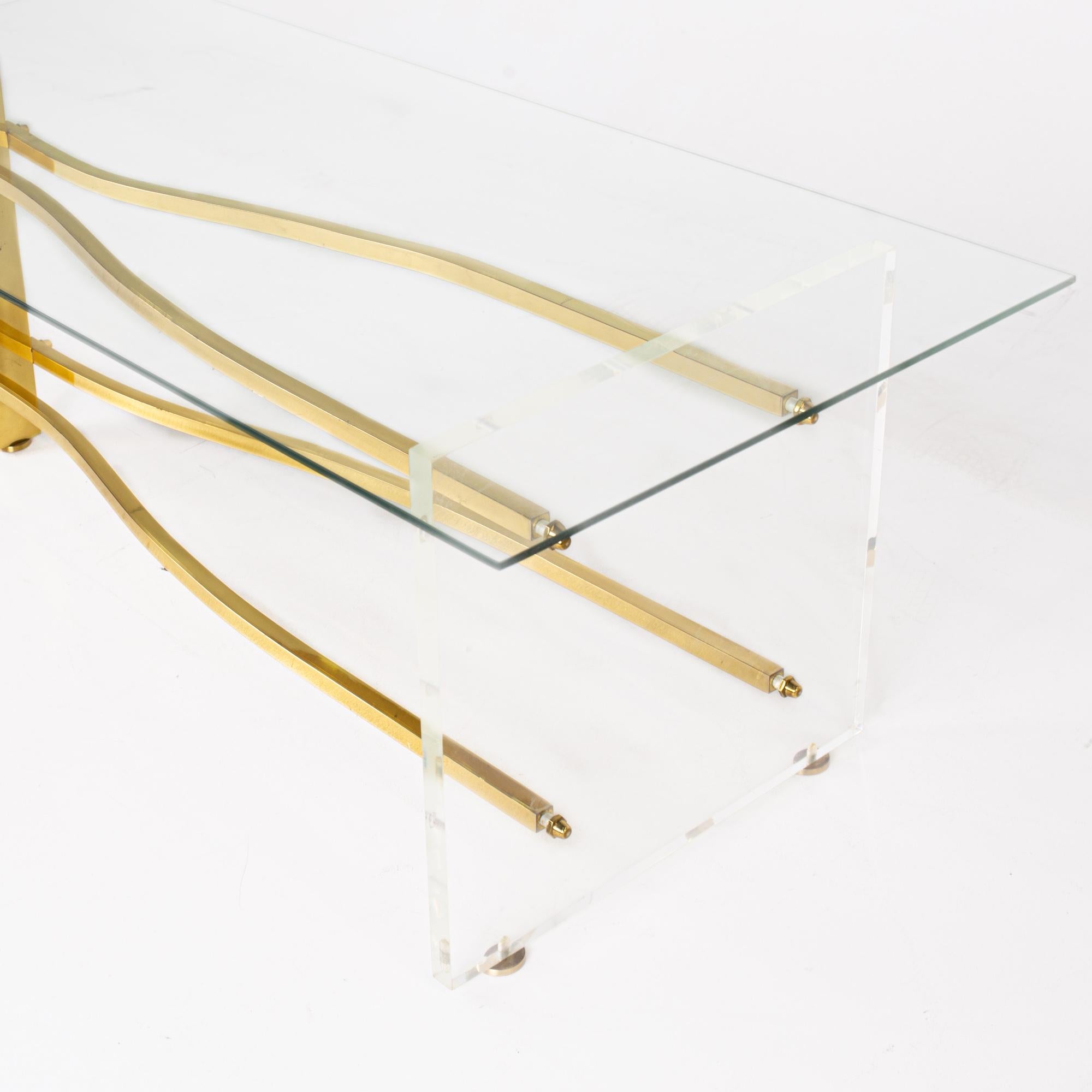 Mid-Century Modern Mid Century Lucite and Brass Waterfall Table Base For Sale