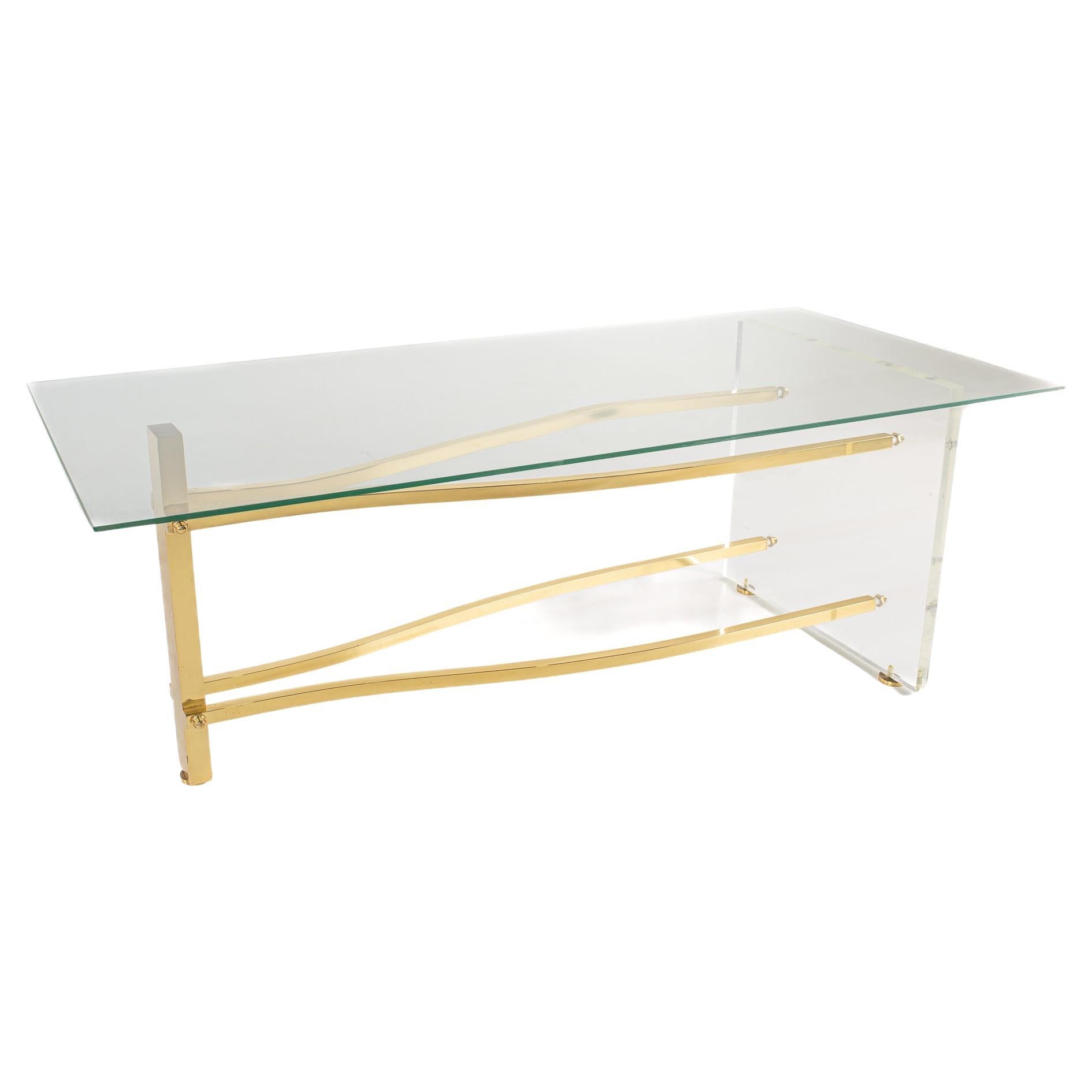 Mid Century Lucite and Brass Waterfall Table Base For Sale