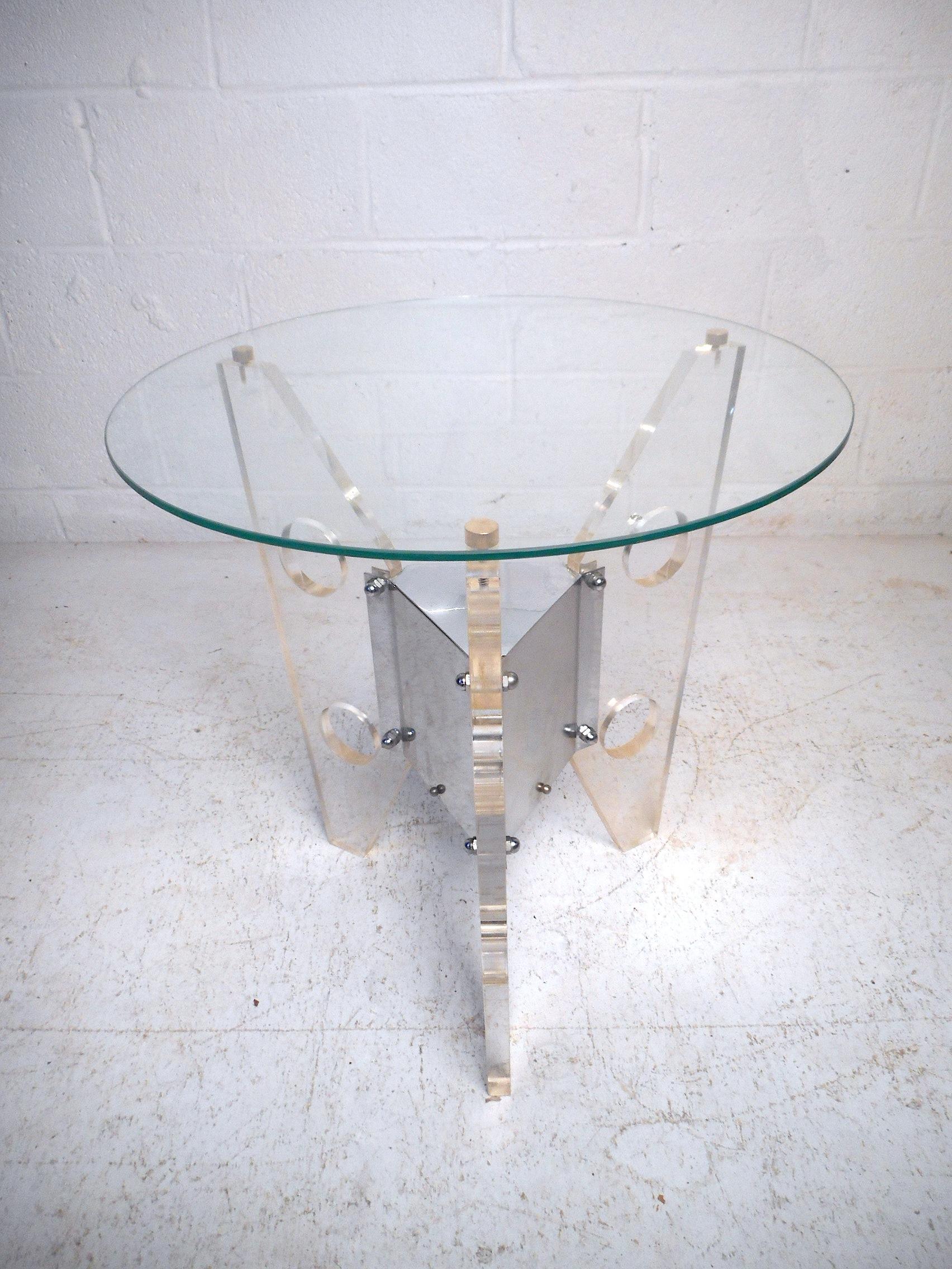 Mid-Century Modern Midcentury Lucite and Chrome End Table after Charles Hollis Jones