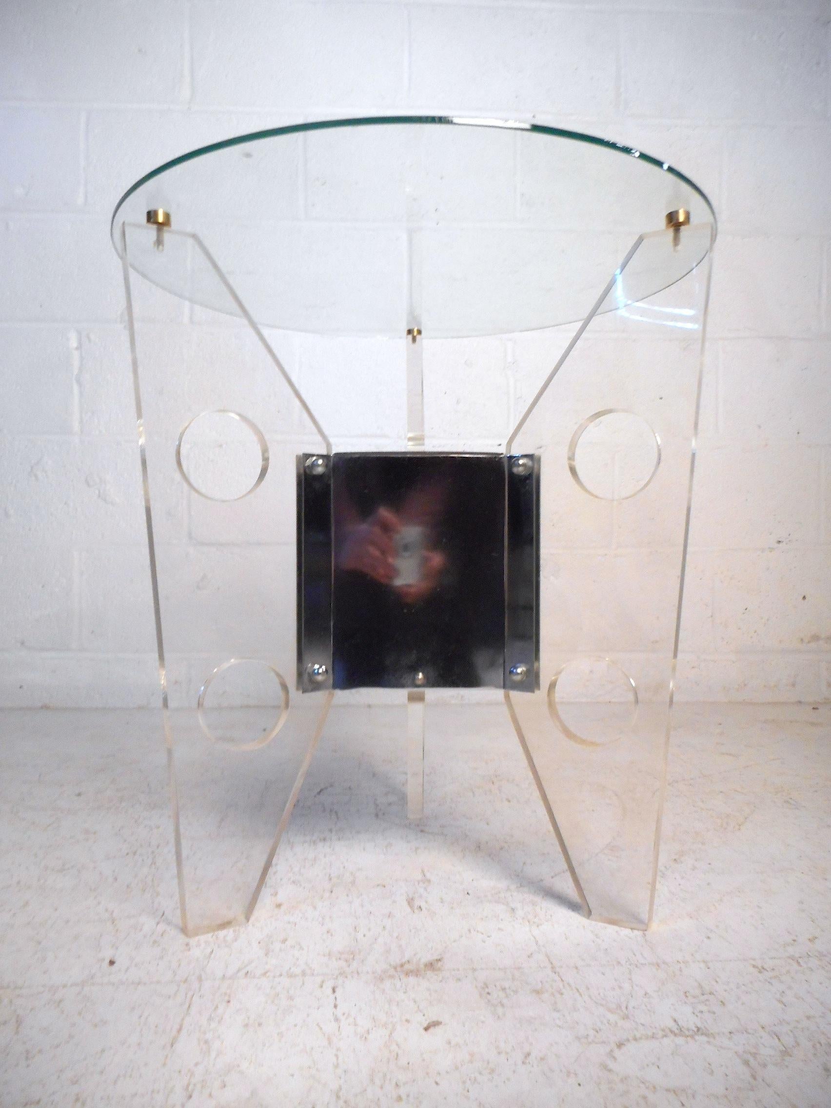 Beveled Midcentury Lucite and Chrome End Table after Charles Hollis Jones