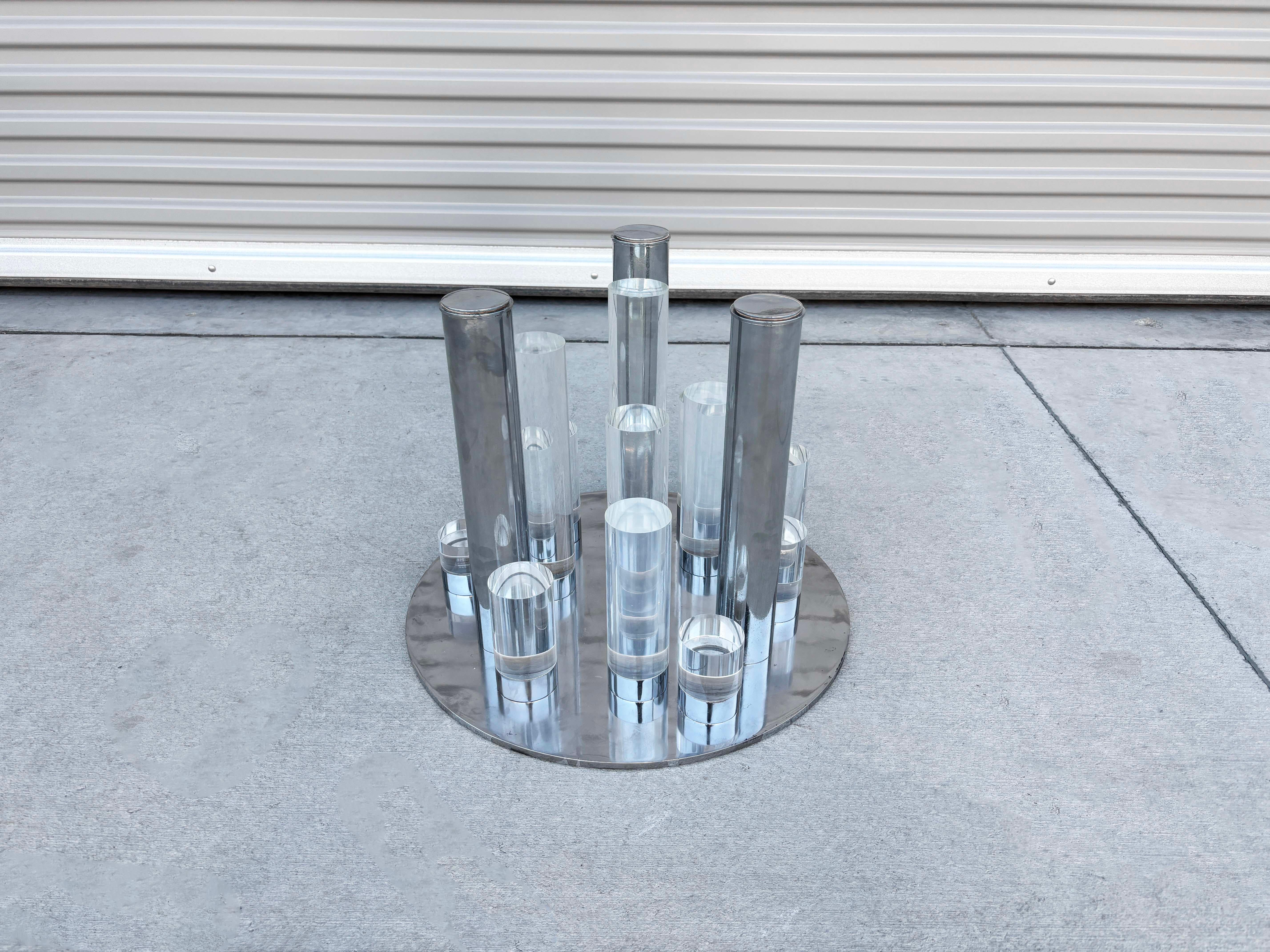 Mid Century Lucite and Chrome Skyscraper Coffee Table by Charles Hollis Jones For Sale 5