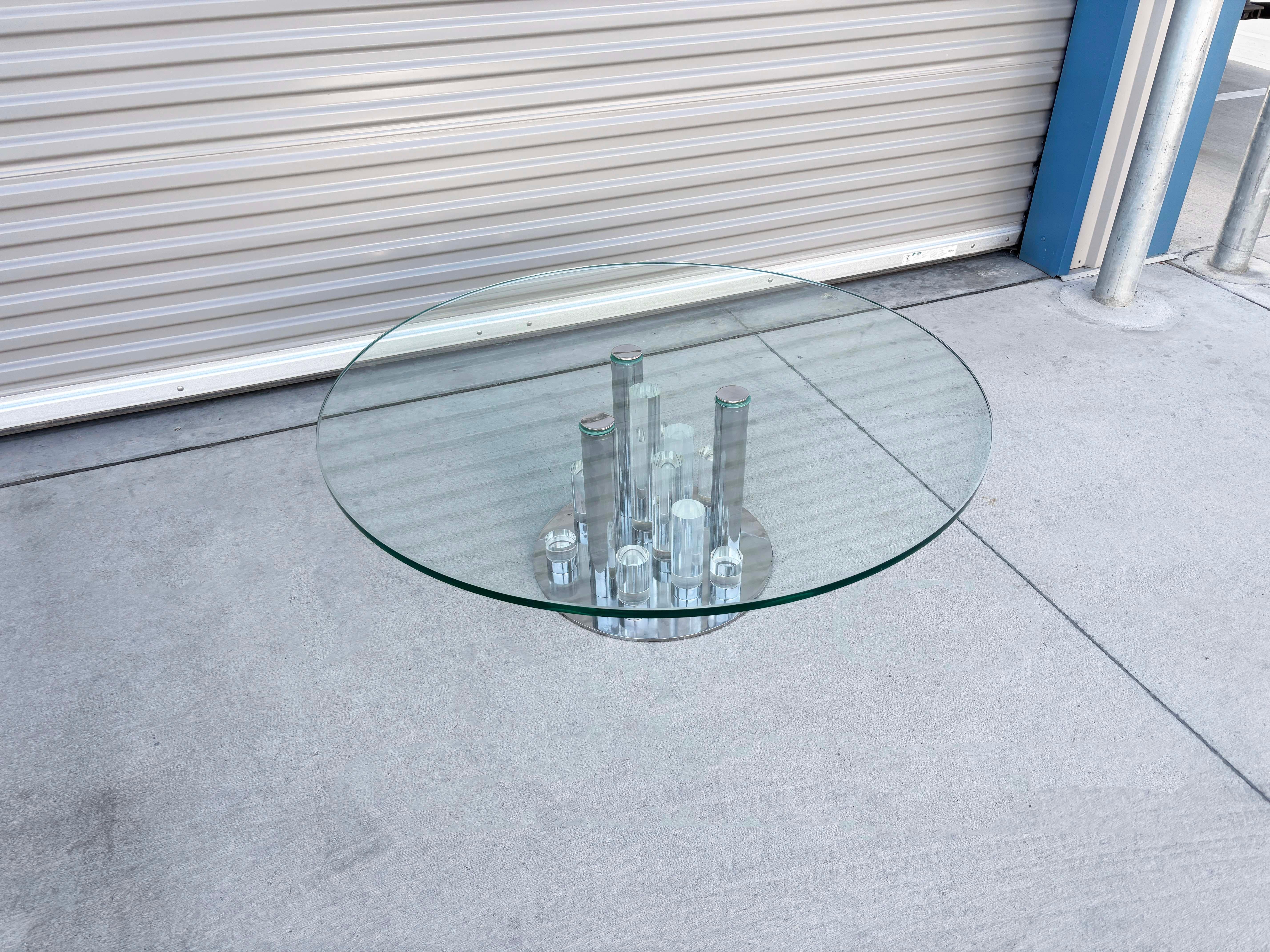 Mid Century Lucite and Chrome Skyscraper Coffee Table by Charles Hollis Jones In Good Condition For Sale In North Hollywood, CA
