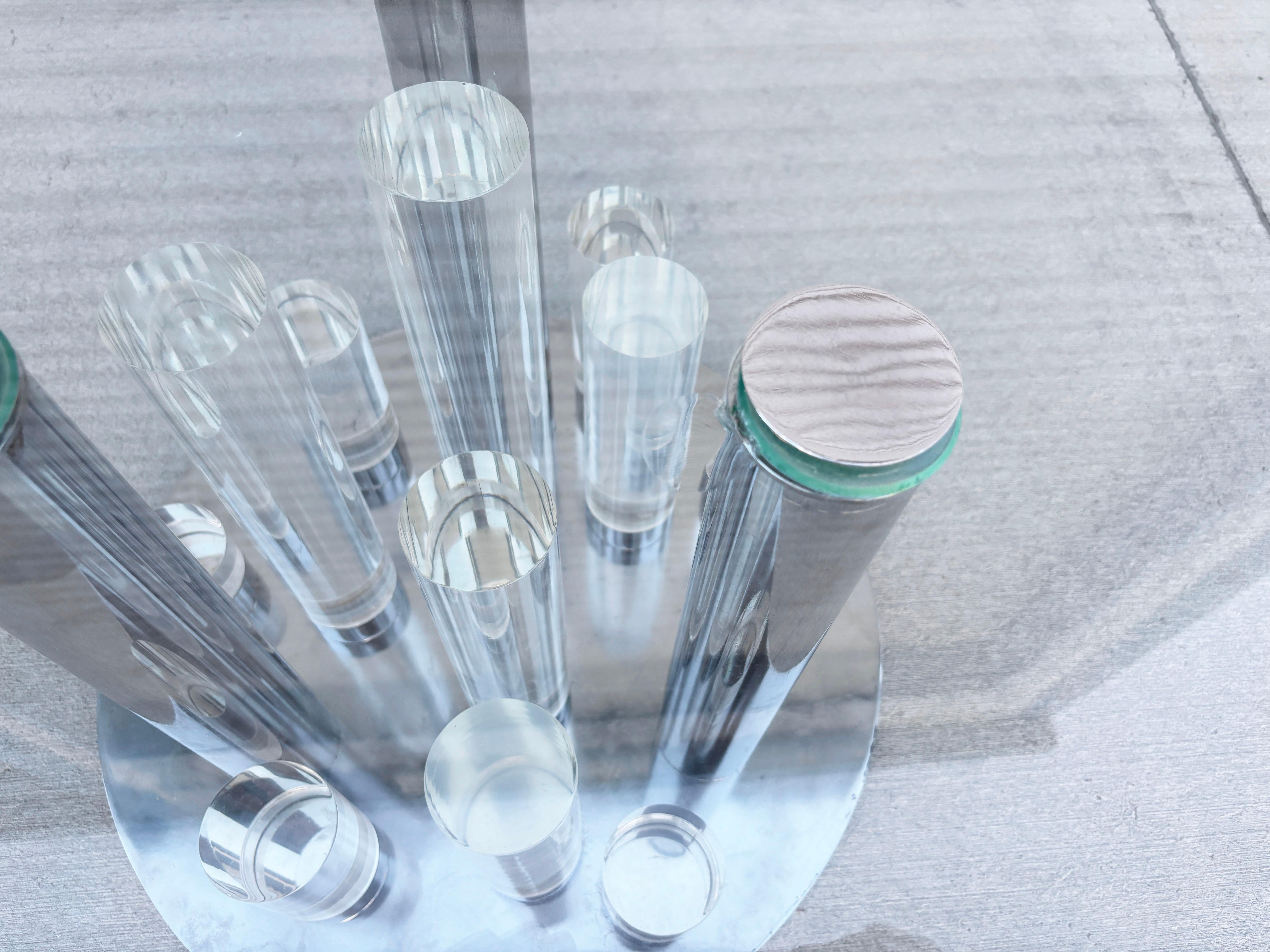 Glass Mid Century Lucite and Chrome Skyscraper Coffee Table by Charles Hollis Jones For Sale