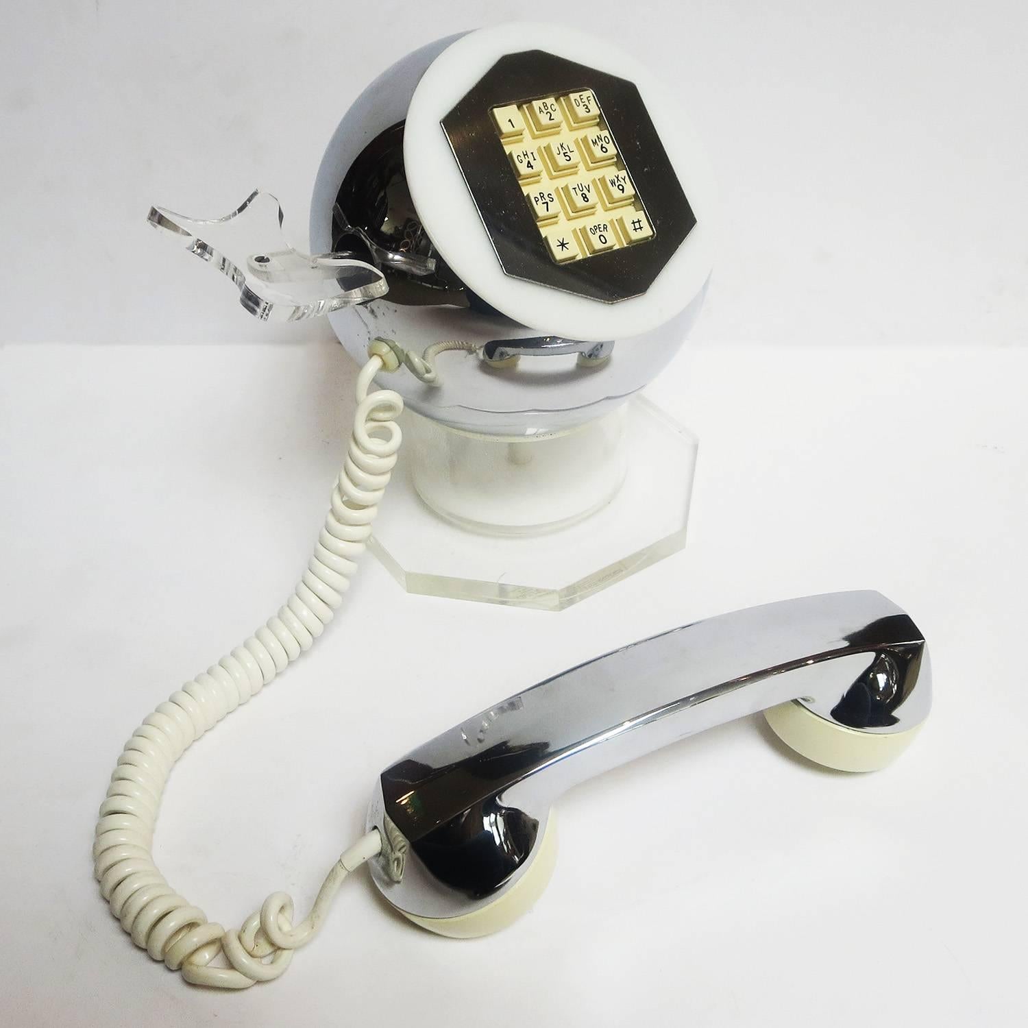 Mid-Century Modern Midcentury Lucite and Chrome Telephone by TeleConcepts Inc., 1977