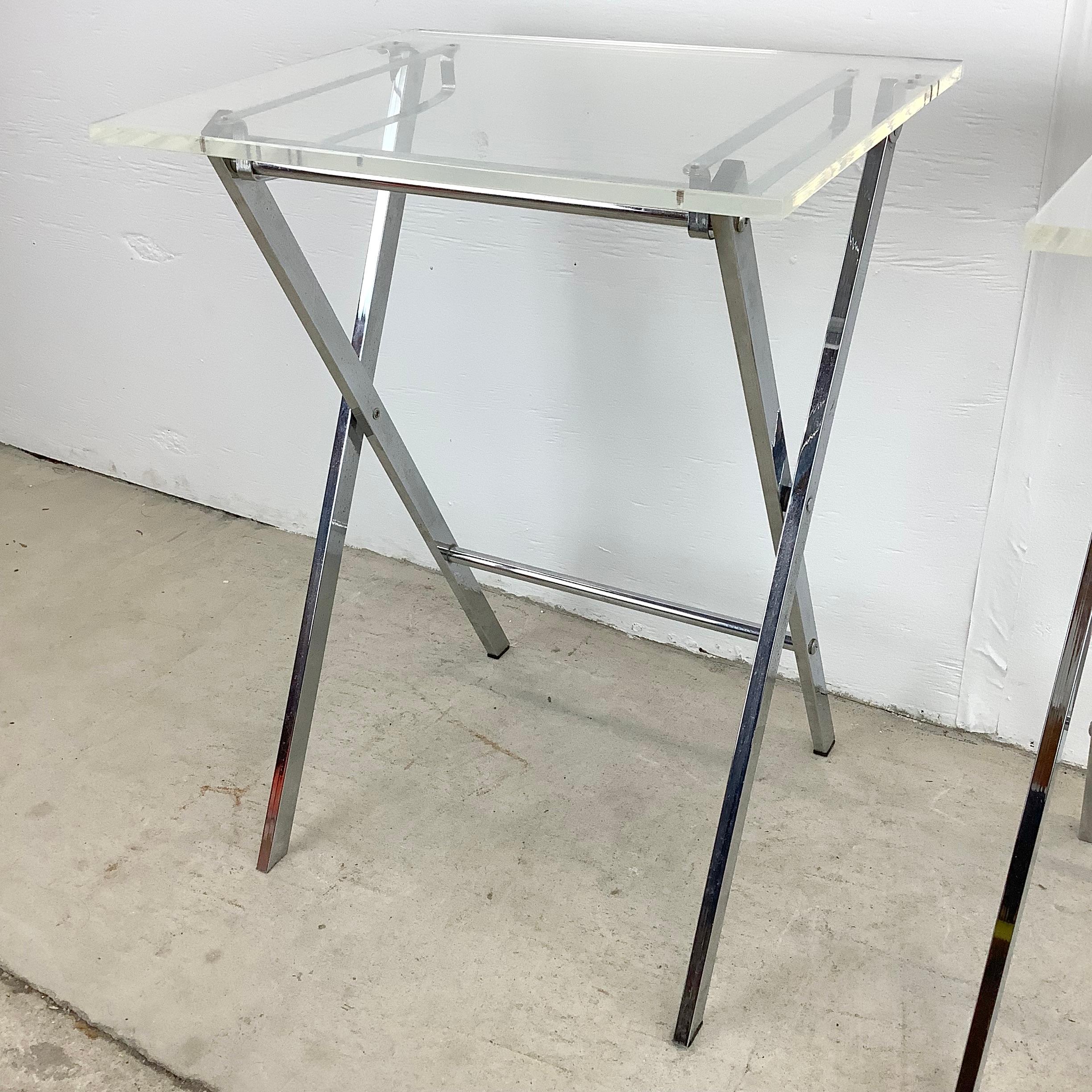 Mid-Century Lucite and Chrome Tray Tables after Charles Hollis Jones 3