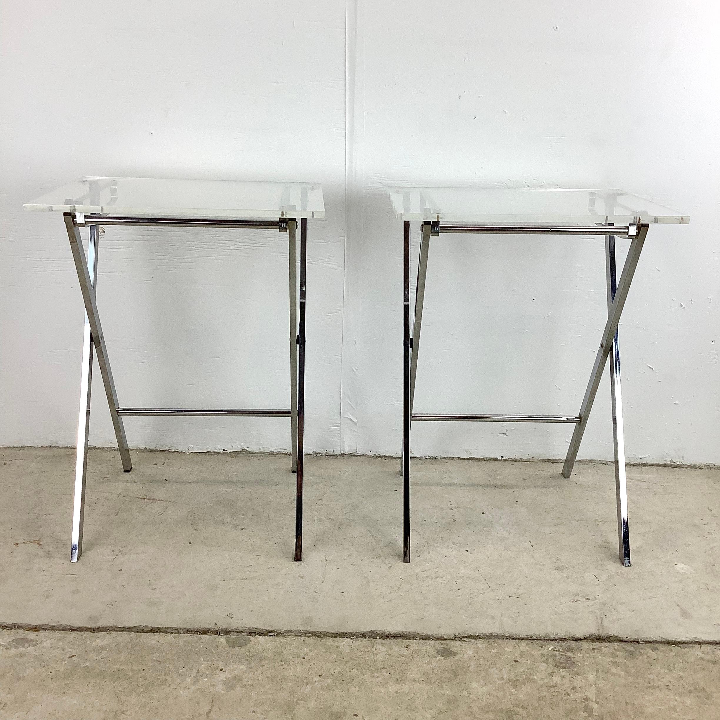 Mid-Century Modern Mid-Century Lucite and Chrome Tray Tables after Charles Hollis Jones