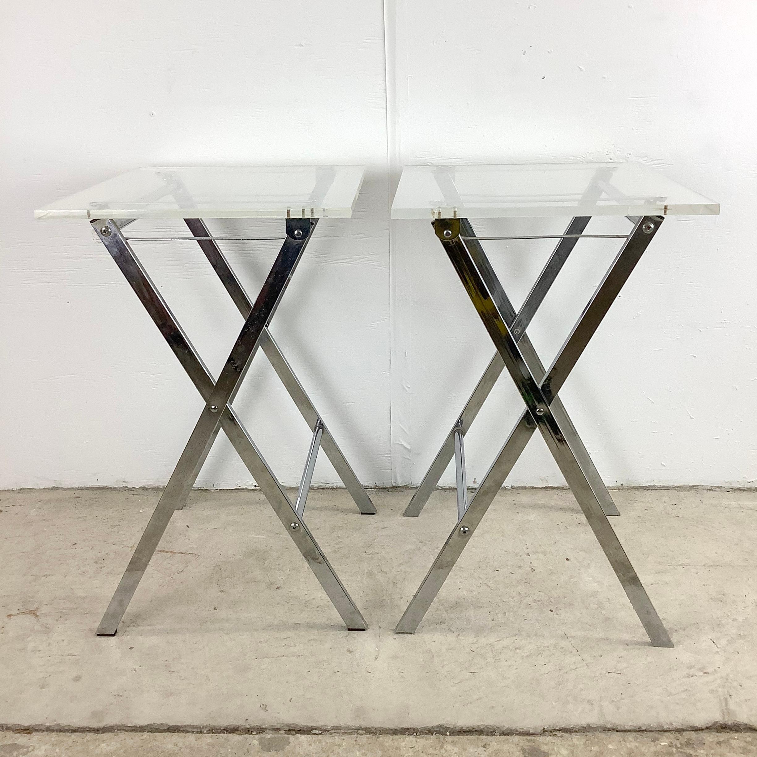 Mid-Century Lucite and Chrome Tray Tables after Charles Hollis Jones 1