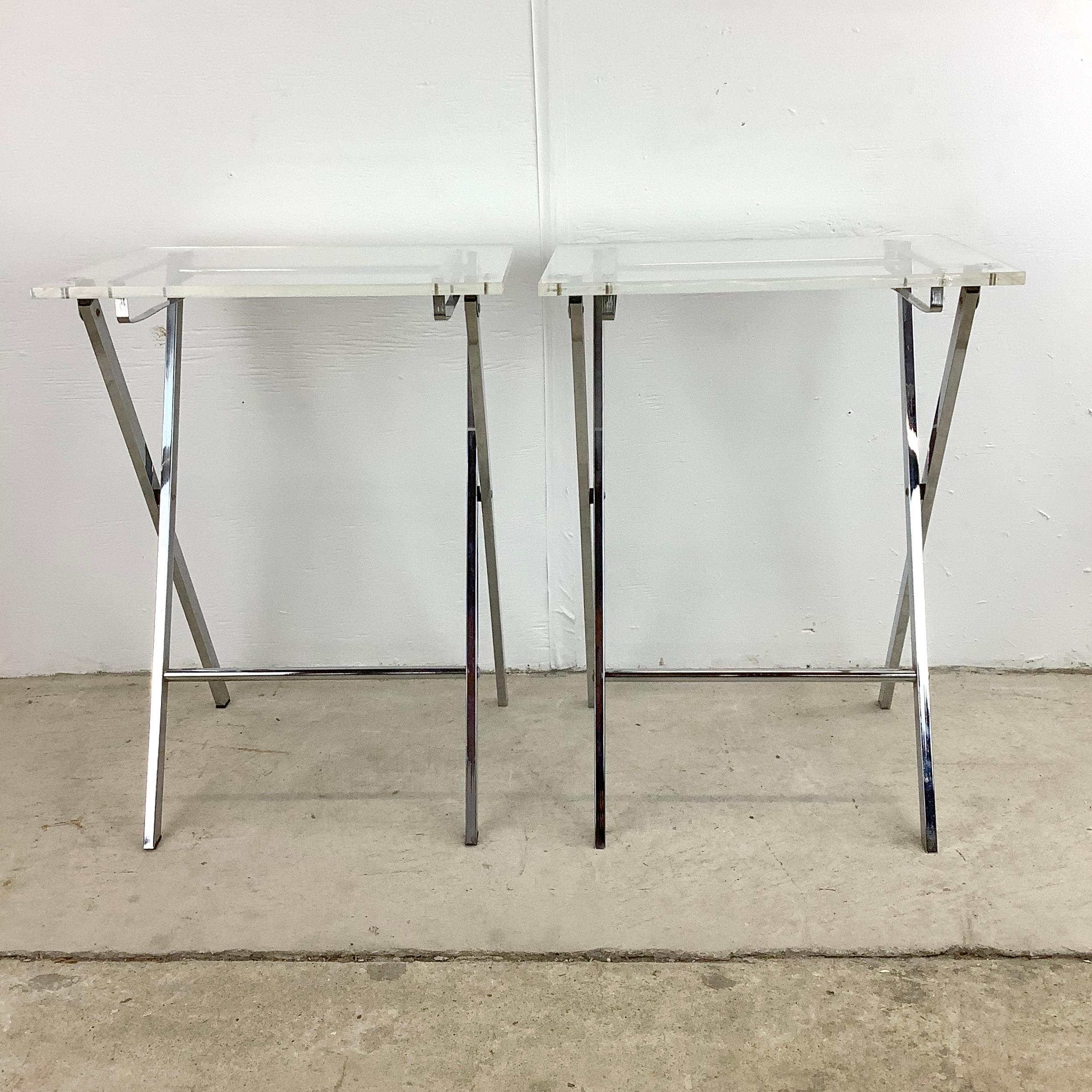 Mid-Century Lucite and Chrome Tray Tables after Charles Hollis Jones 2