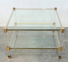 Mid Century Lucite and Glass Coffee Table with Brass Legs, Circa 1970