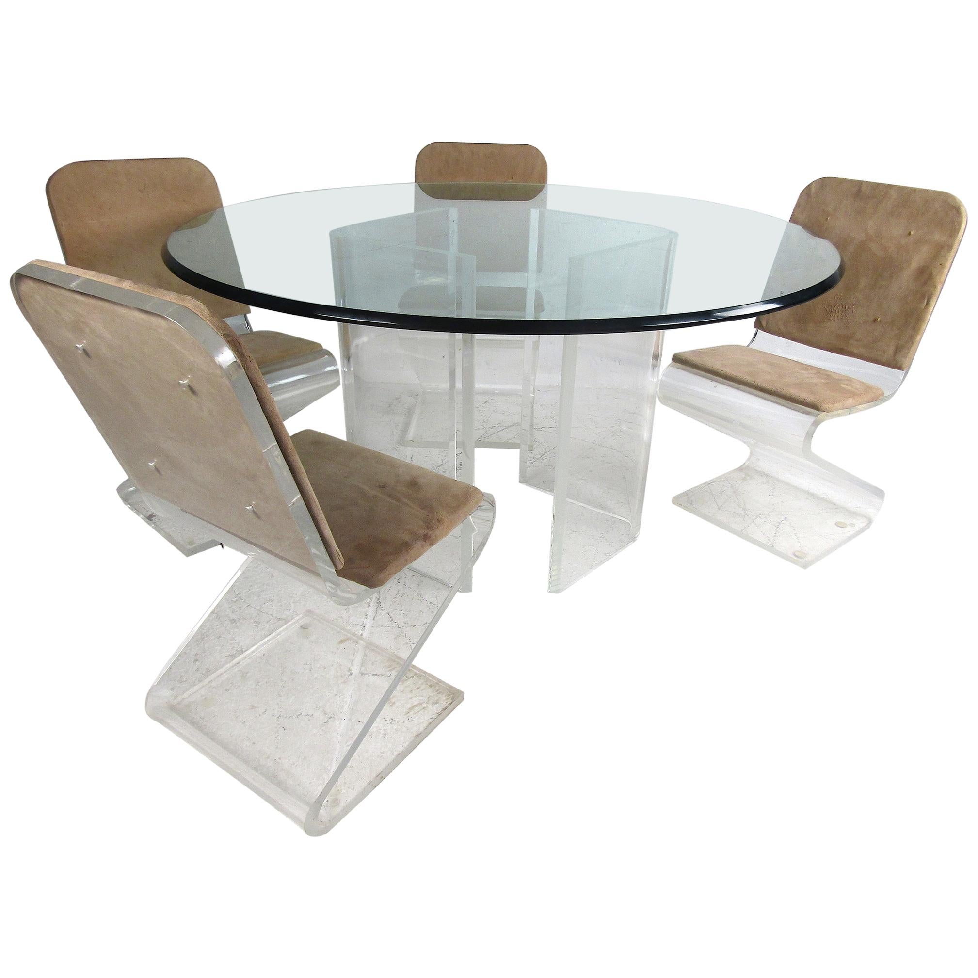 Midcentury Lucite and Glass Dining Set